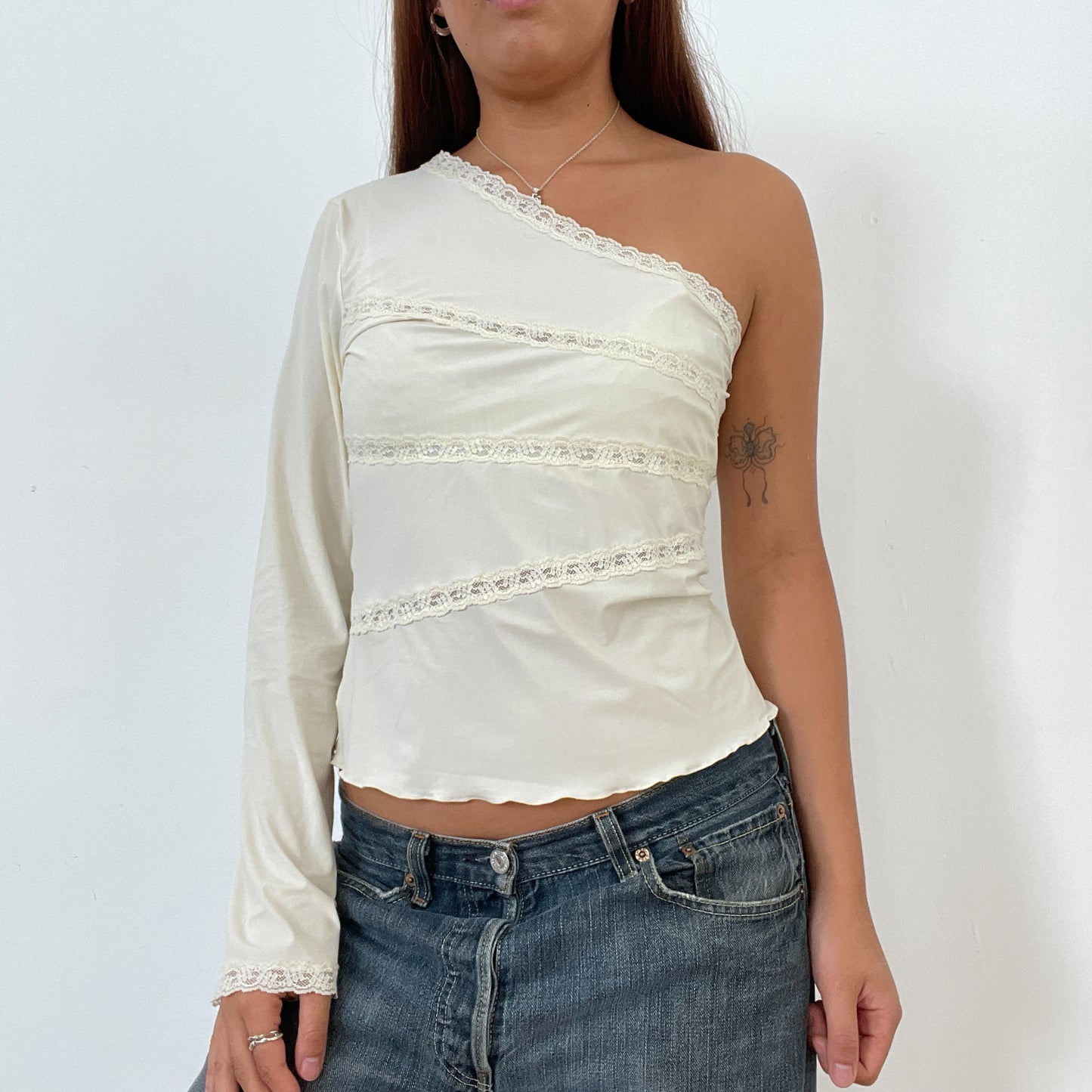 Vintage White/Cream One Shoulder Top
