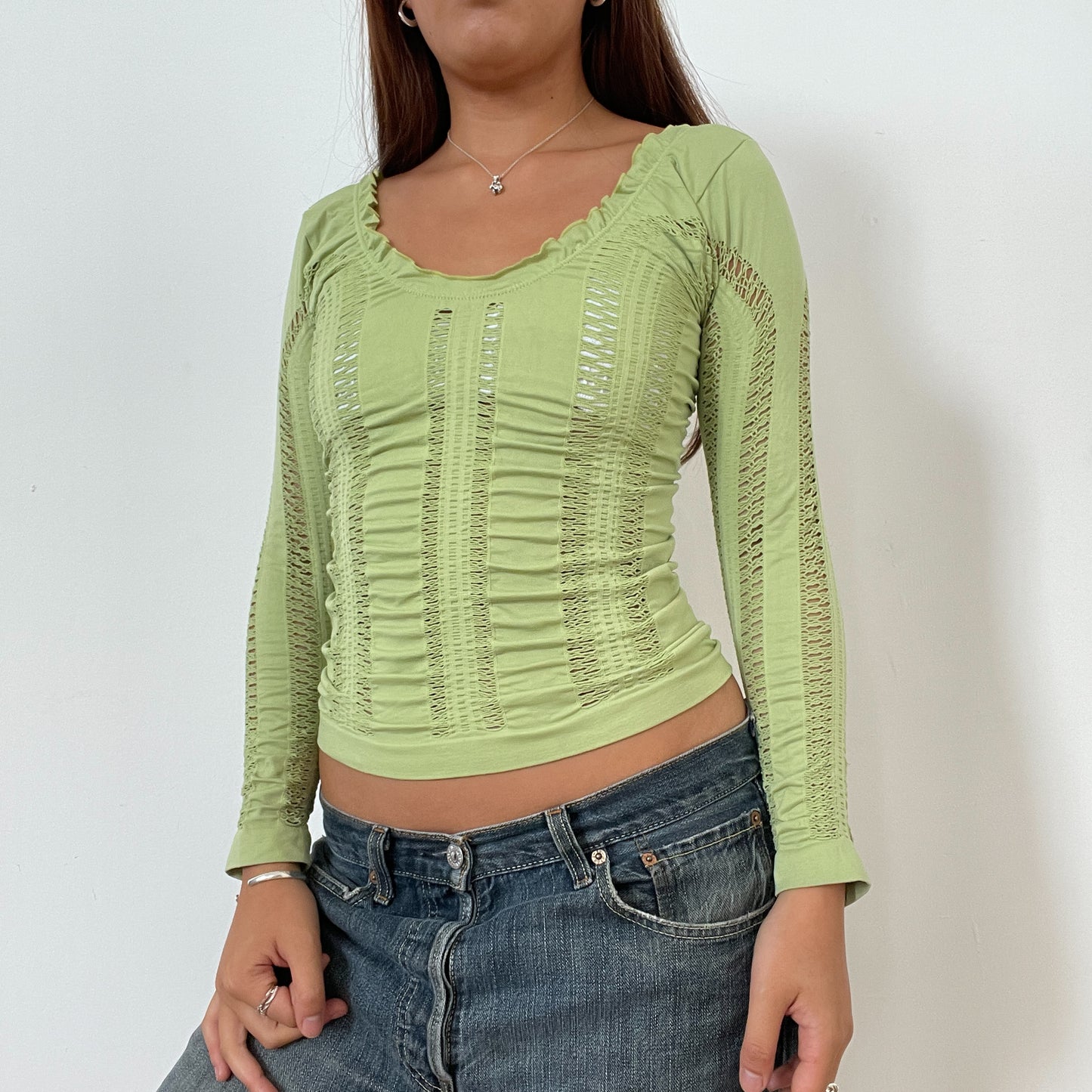 Vintage Lime Green Textured Long Sleeve Top
