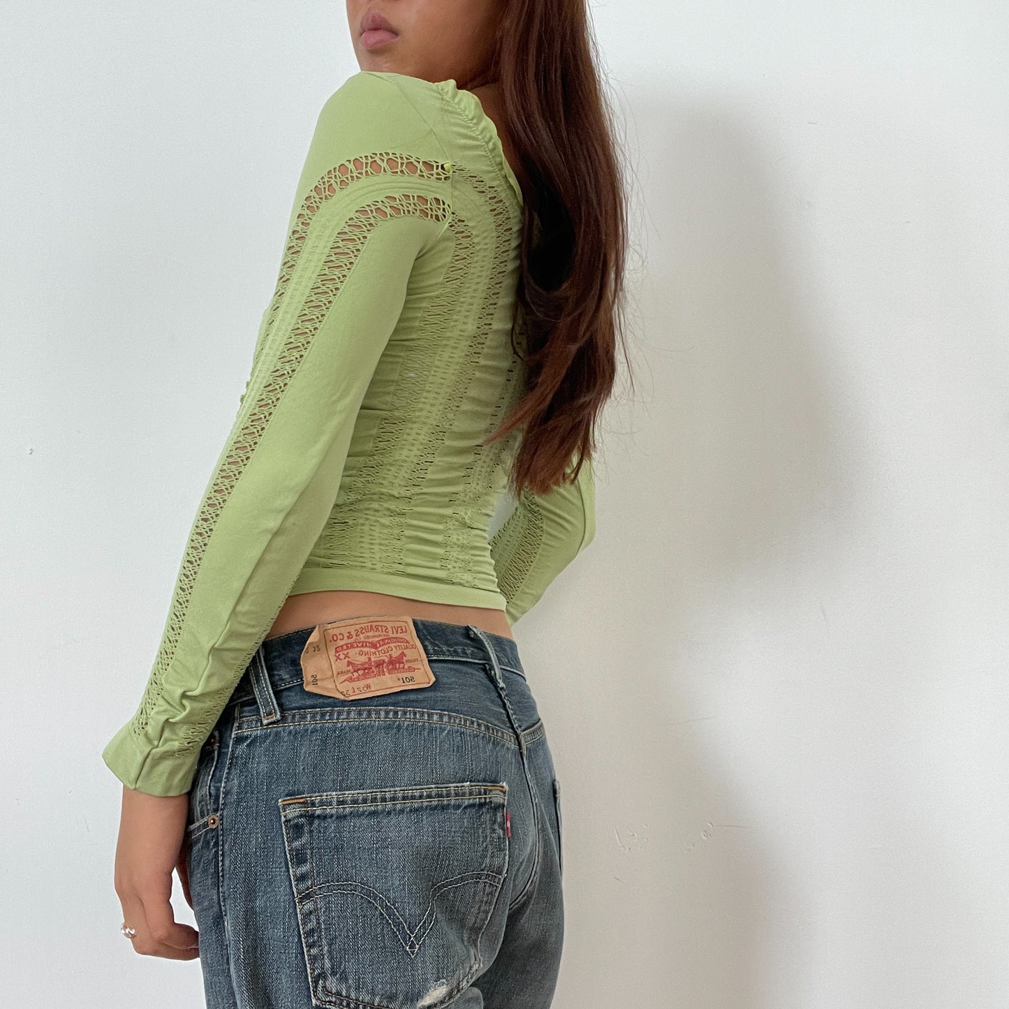 Vintage Lime Green Textured Long Sleeve Top