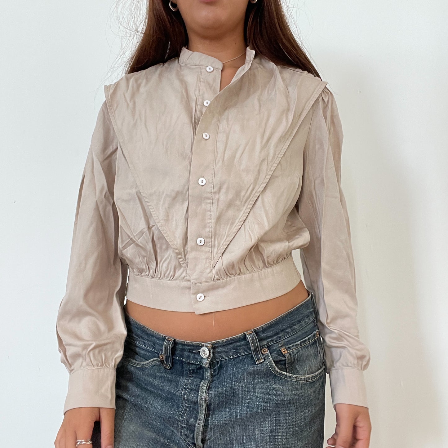 Vintage Brown/Beige Cropped Shirt Jacket