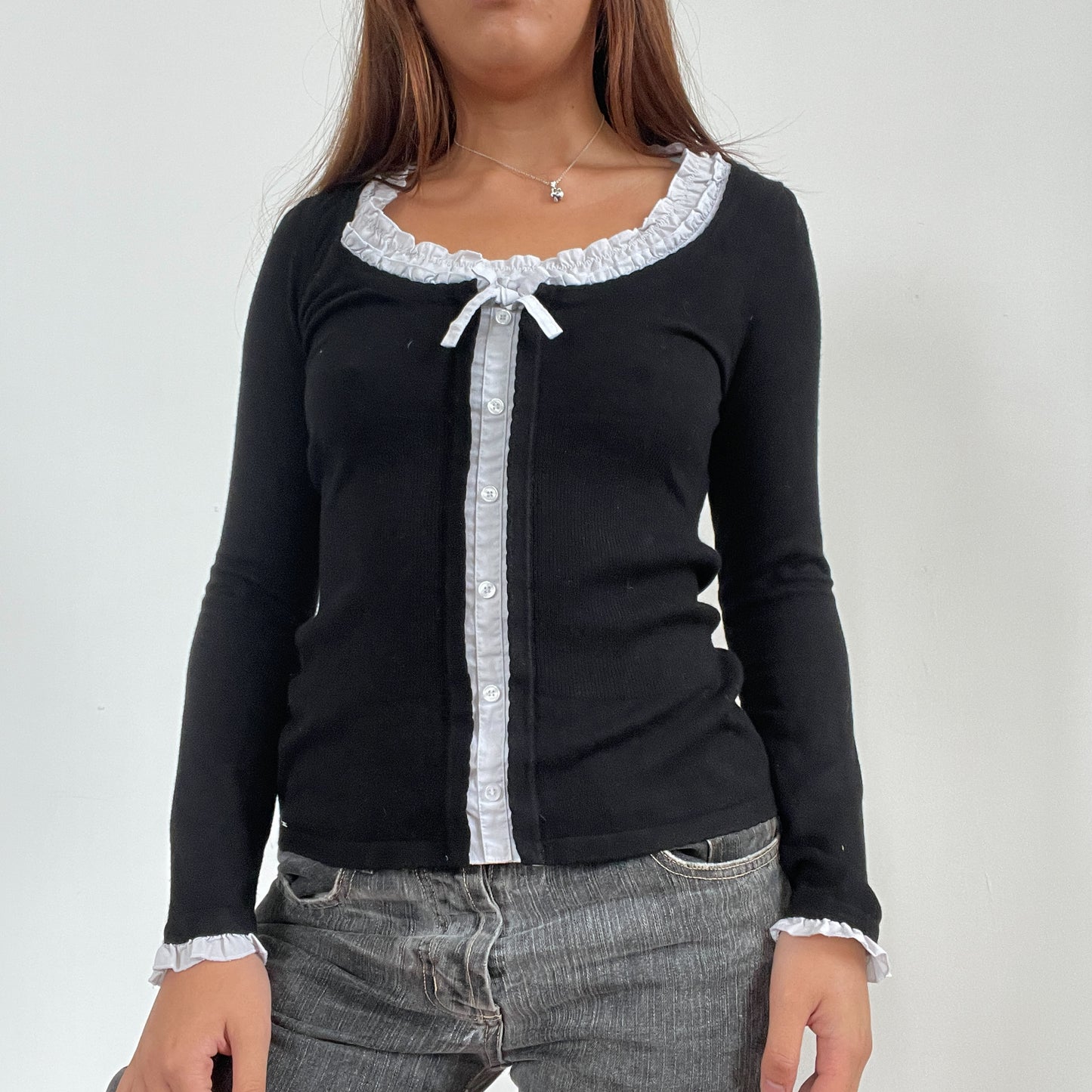 Vintage Black And White Contrast Jumper Top