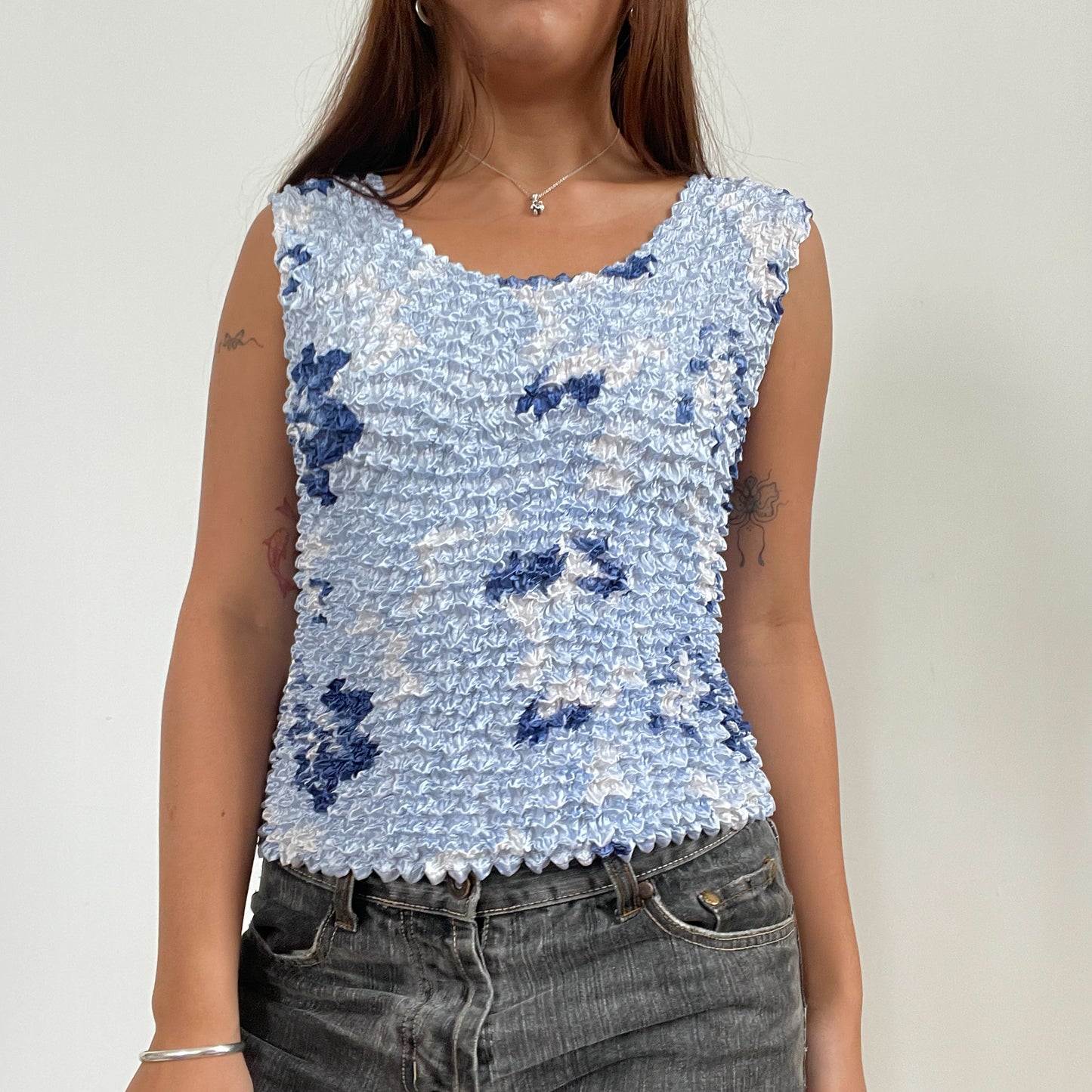 Vintage Blue Ruched Textured Vest Top
