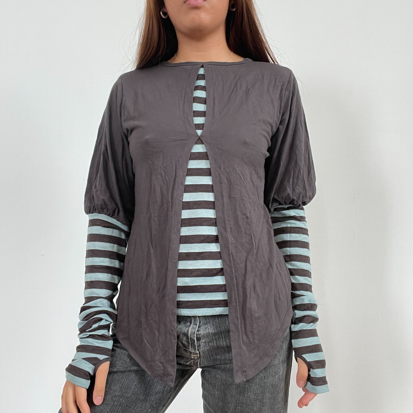 Vintage Layered Asymmetric Long Sleeve Cop Copine Top
