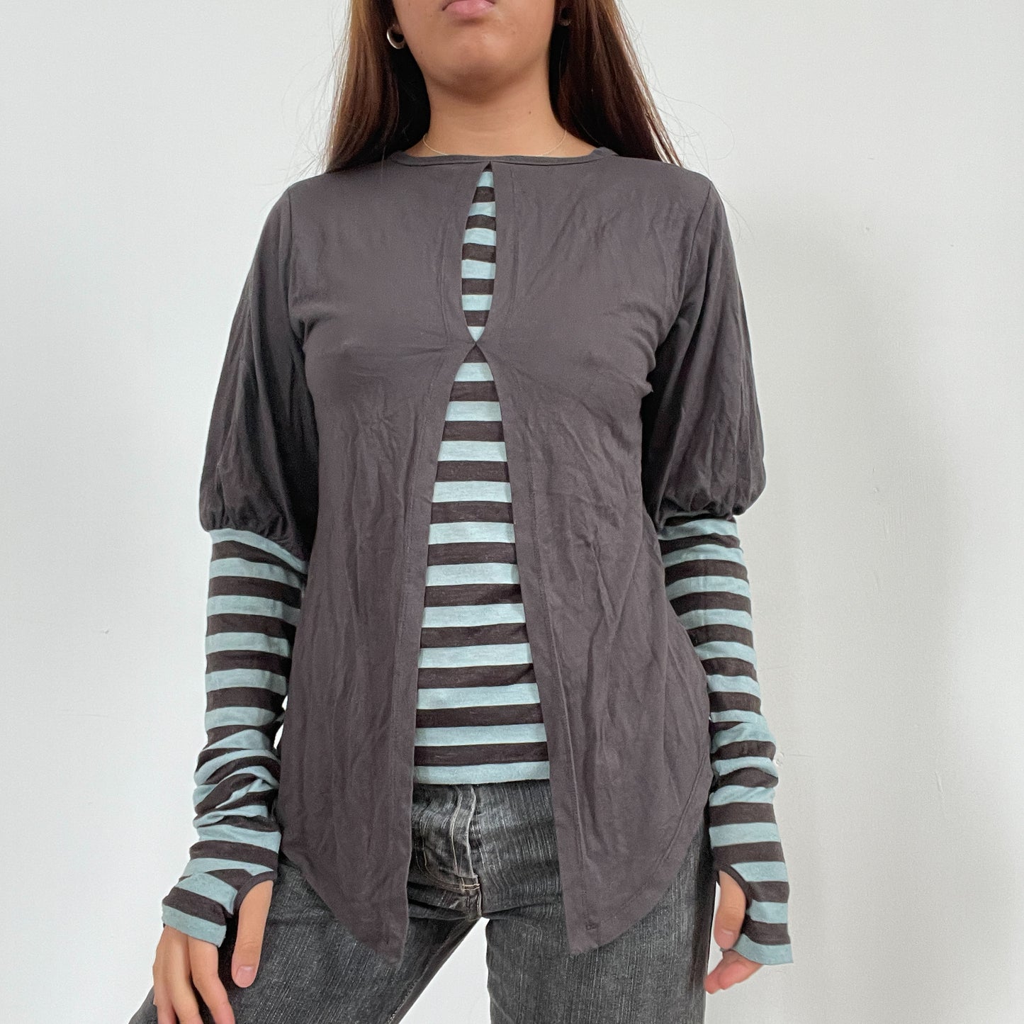 Vintage Layered Asymmetric Long Sleeve Cop Copine Top