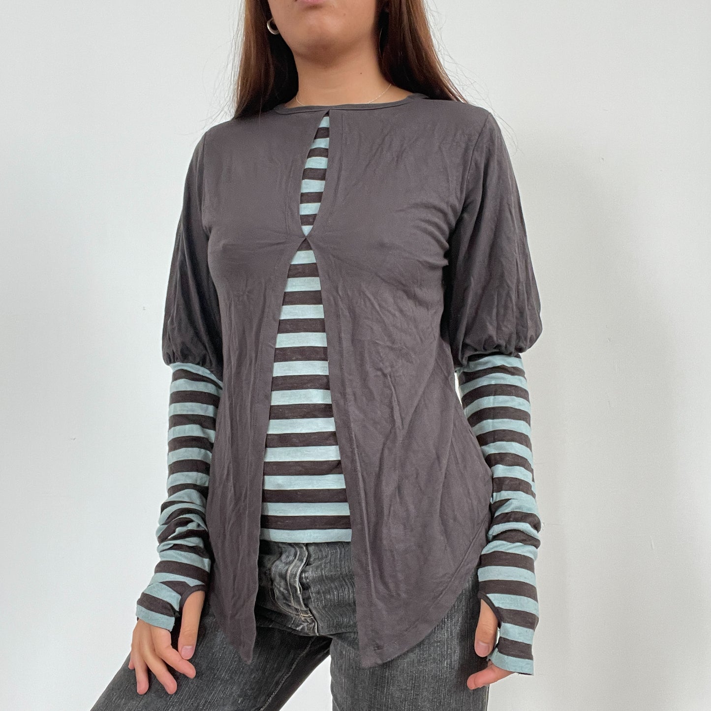 Vintage Layered Asymmetric Long Sleeve Cop Copine Top