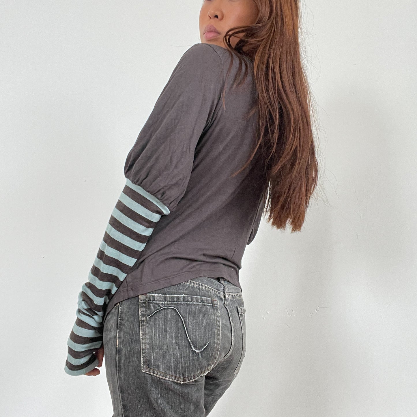 Vintage Layered Asymmetric Long Sleeve Cop Copine Top