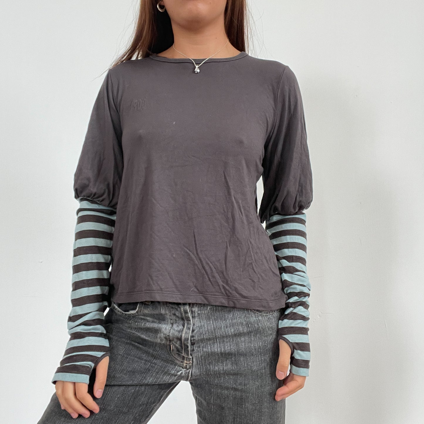 Vintage Layered Asymmetric Long Sleeve Cop Copine Top