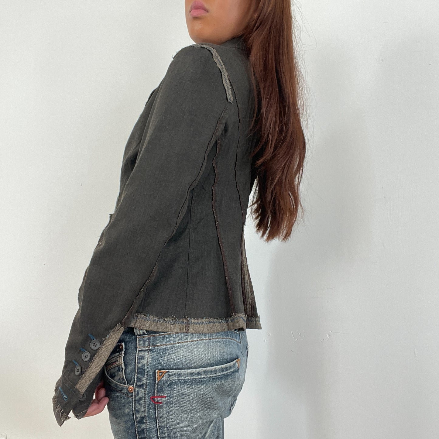 Vintage Khaki Green Collared Jacket