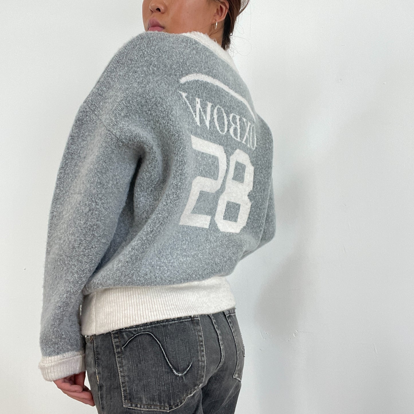 Vintage Grey Boucle Knitted Cardigan