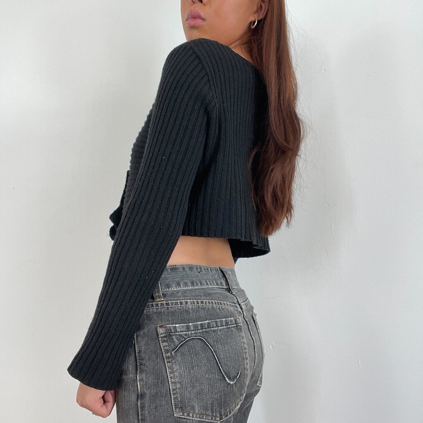 Vintage Black Asymmetric Knitted Cardigan