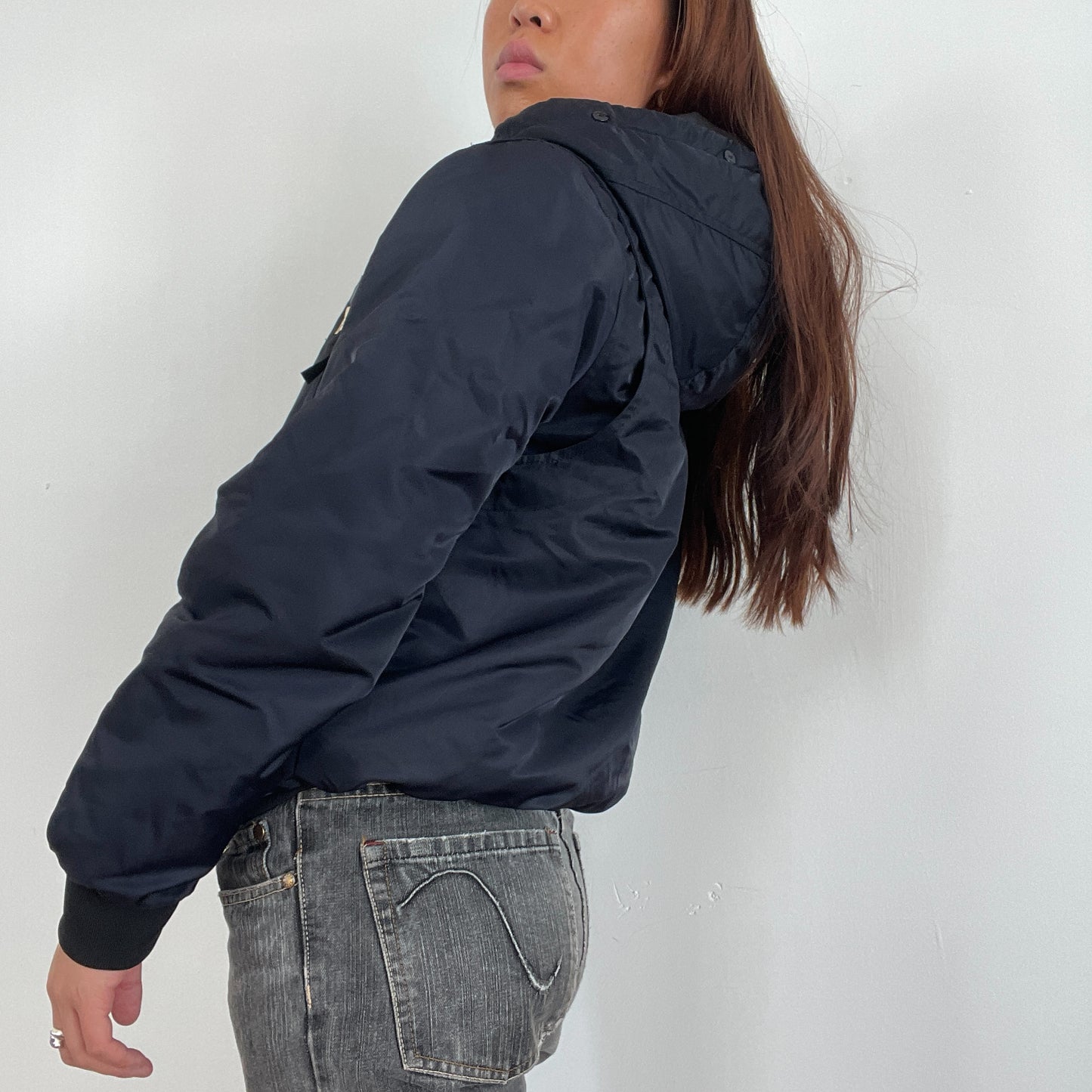Vintage Dark Blue Utility Bomber Jacket
