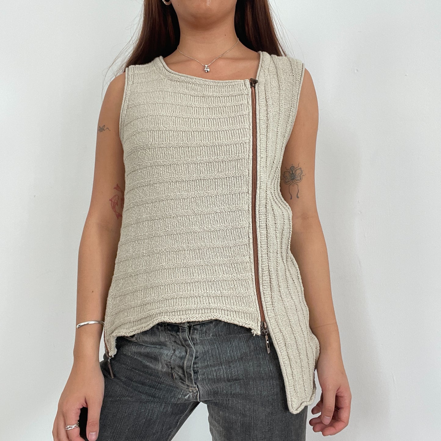 Vintage Beige Asymmetric Knitted Vest