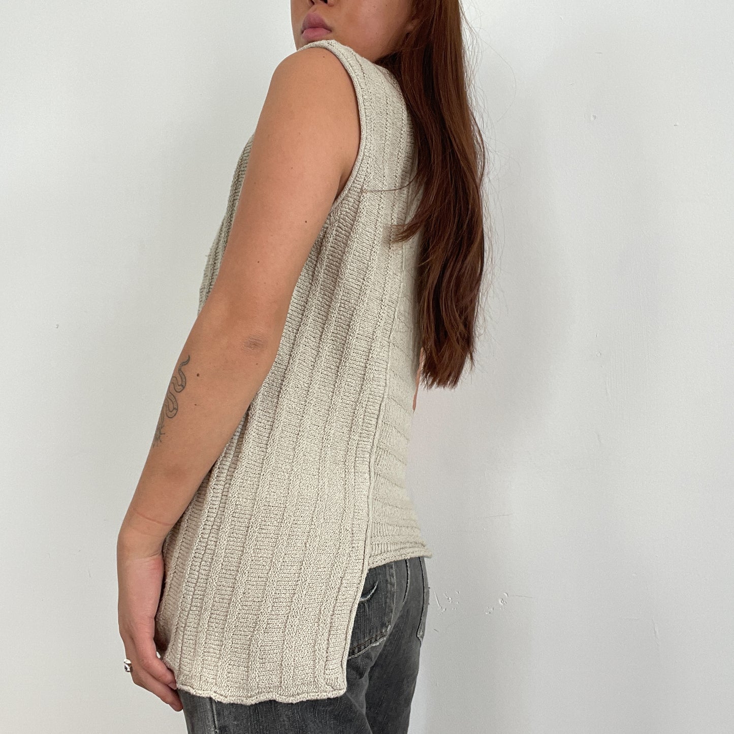 Vintage Beige Asymmetric Knitted Vest