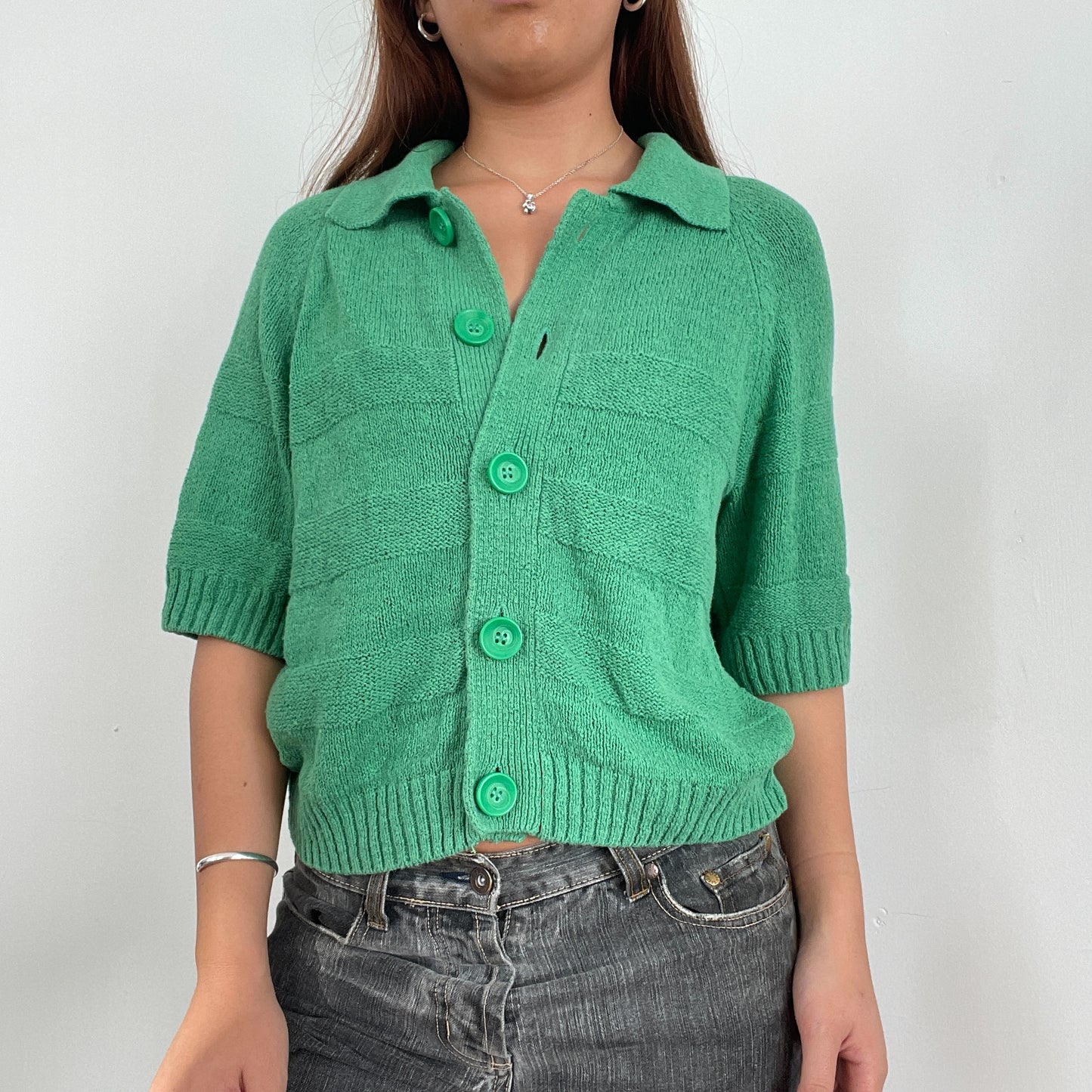 Vintage Green Knitted Button Up Top