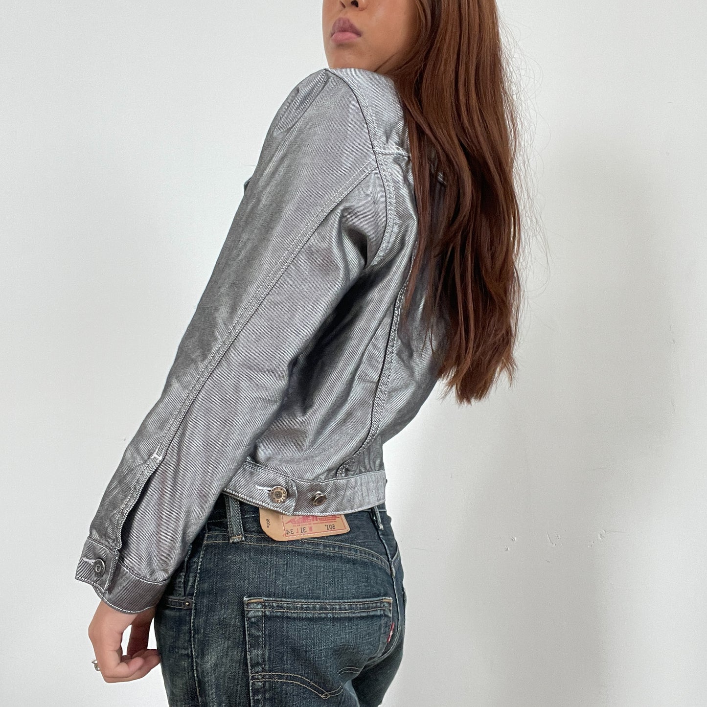 Vintage Silver Shiny Collared Jacket