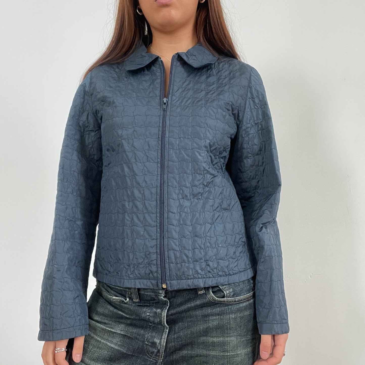 Vintage Blue Quilt Textured Shirt Jacket