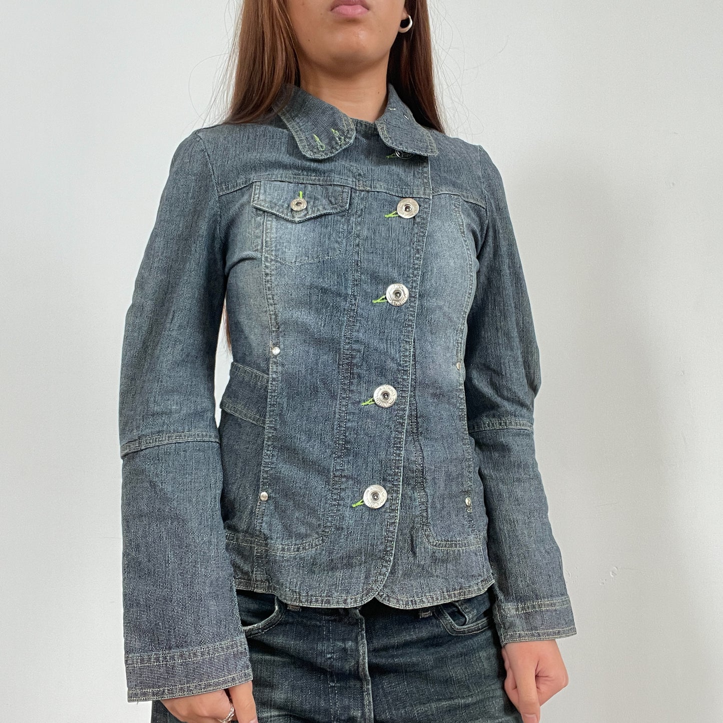 Vintage Denim Asymmetric Utility Jacket