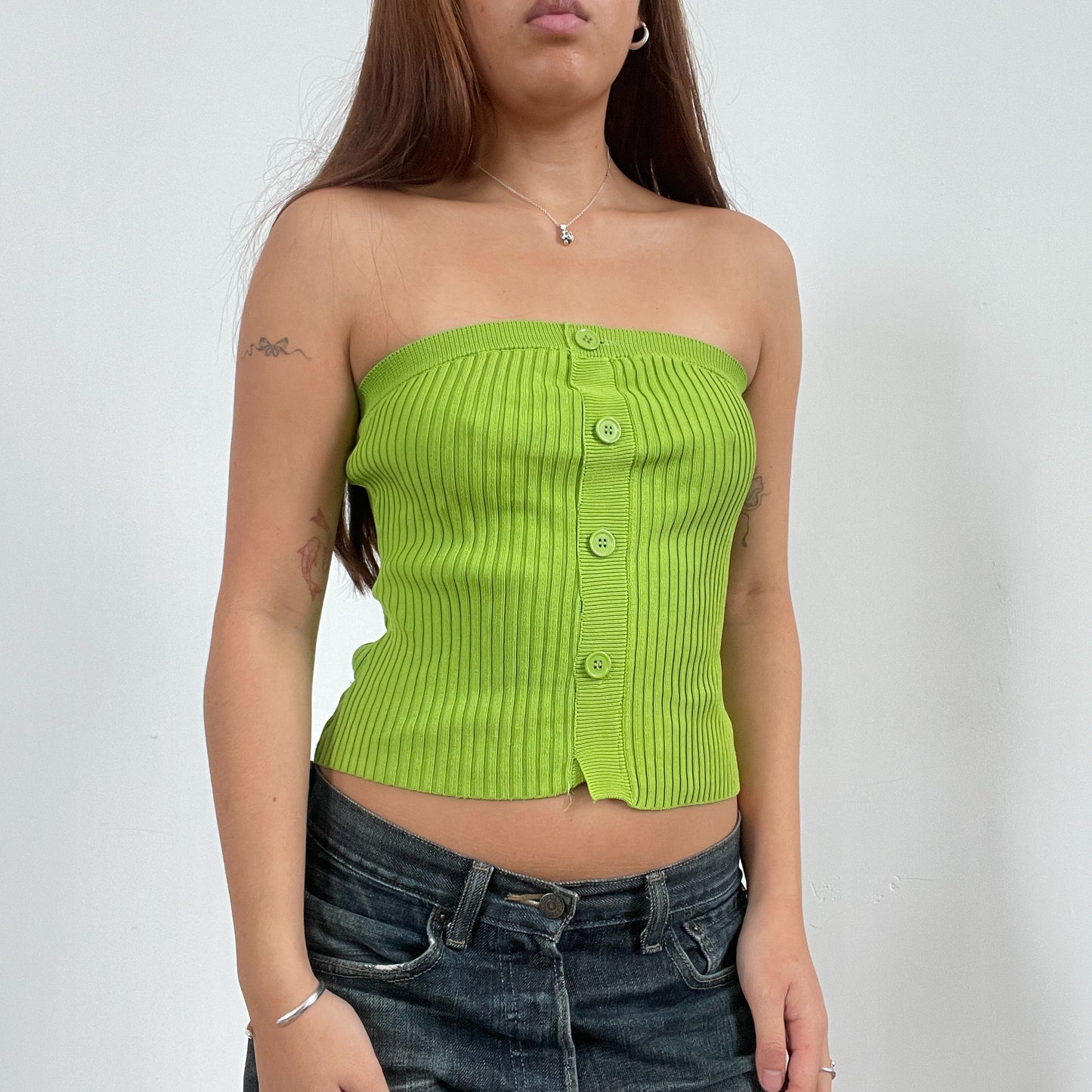 Vintage Lime Green Ribbed Bandeau Top
