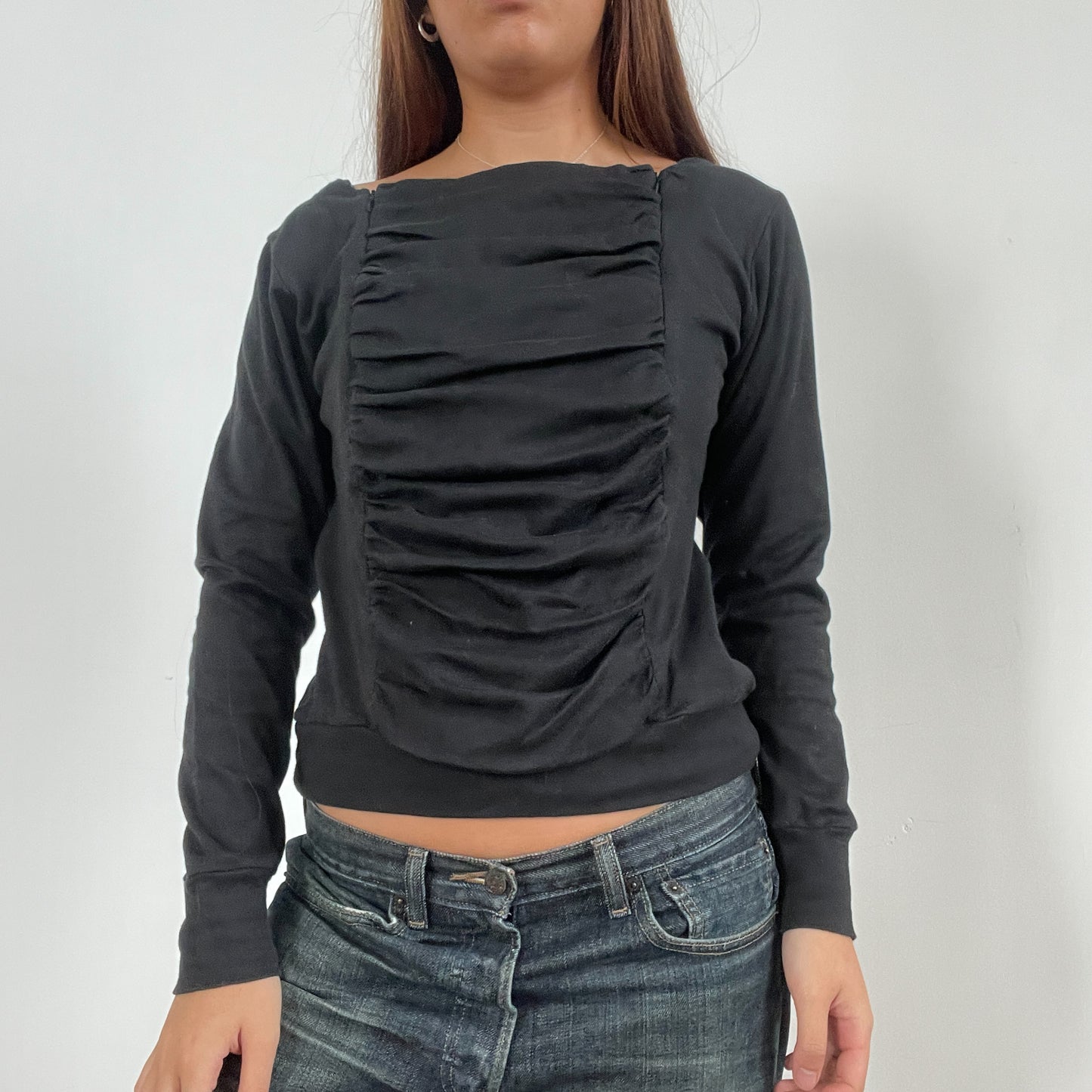 Vintage Black Slouchy Long Sleeve Top