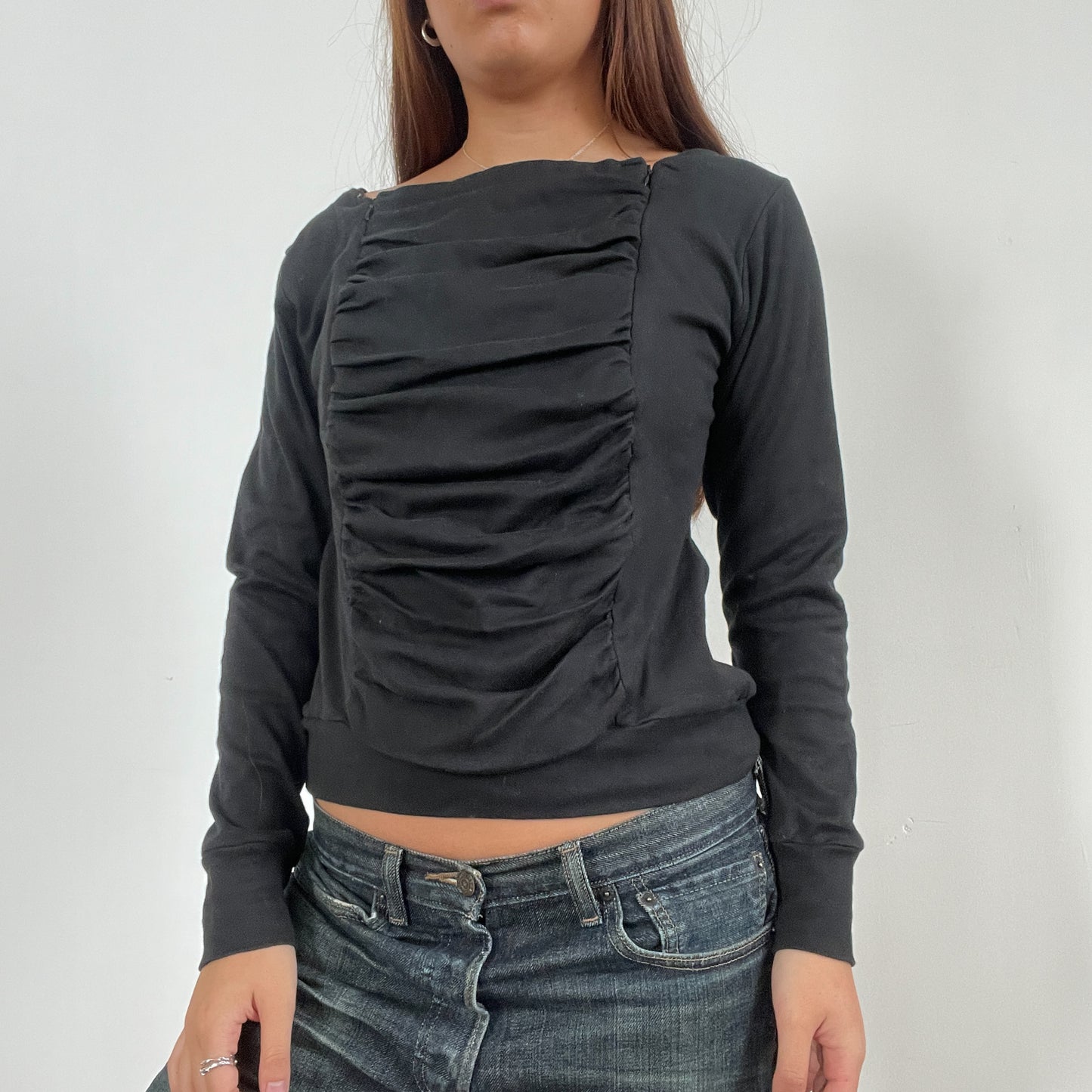 Vintage Black Slouchy Long Sleeve Top