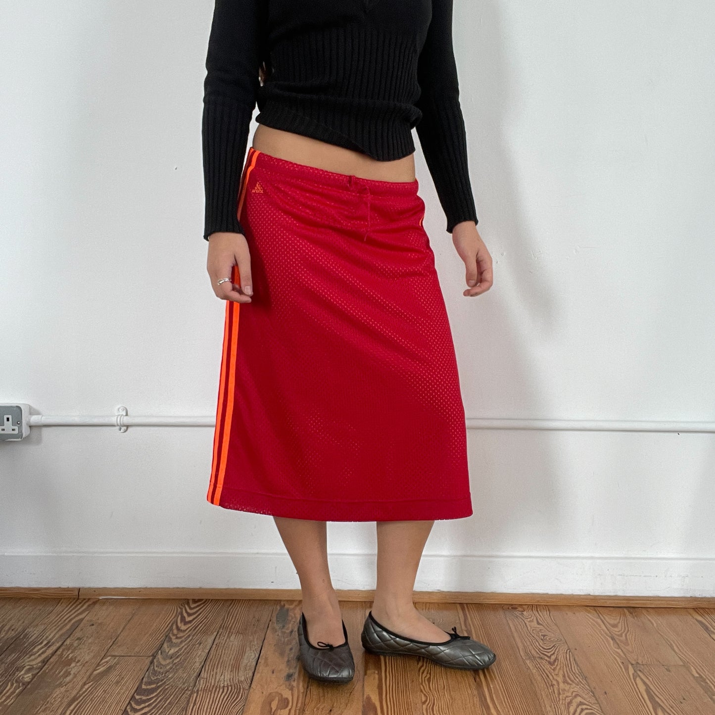 Vintage Red Sporty Adidas Midi Skirt