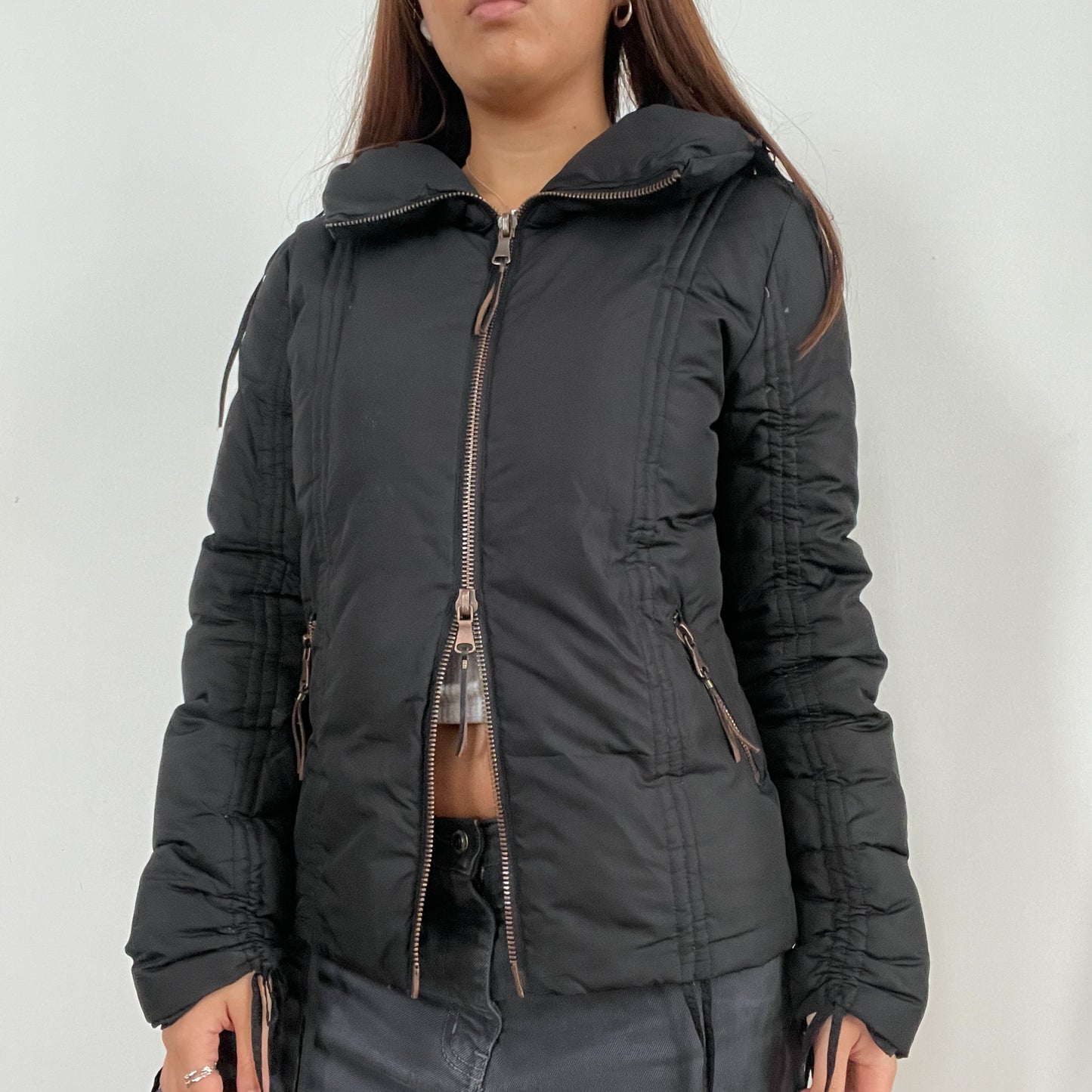 Vintage black puffer double zip up jacket