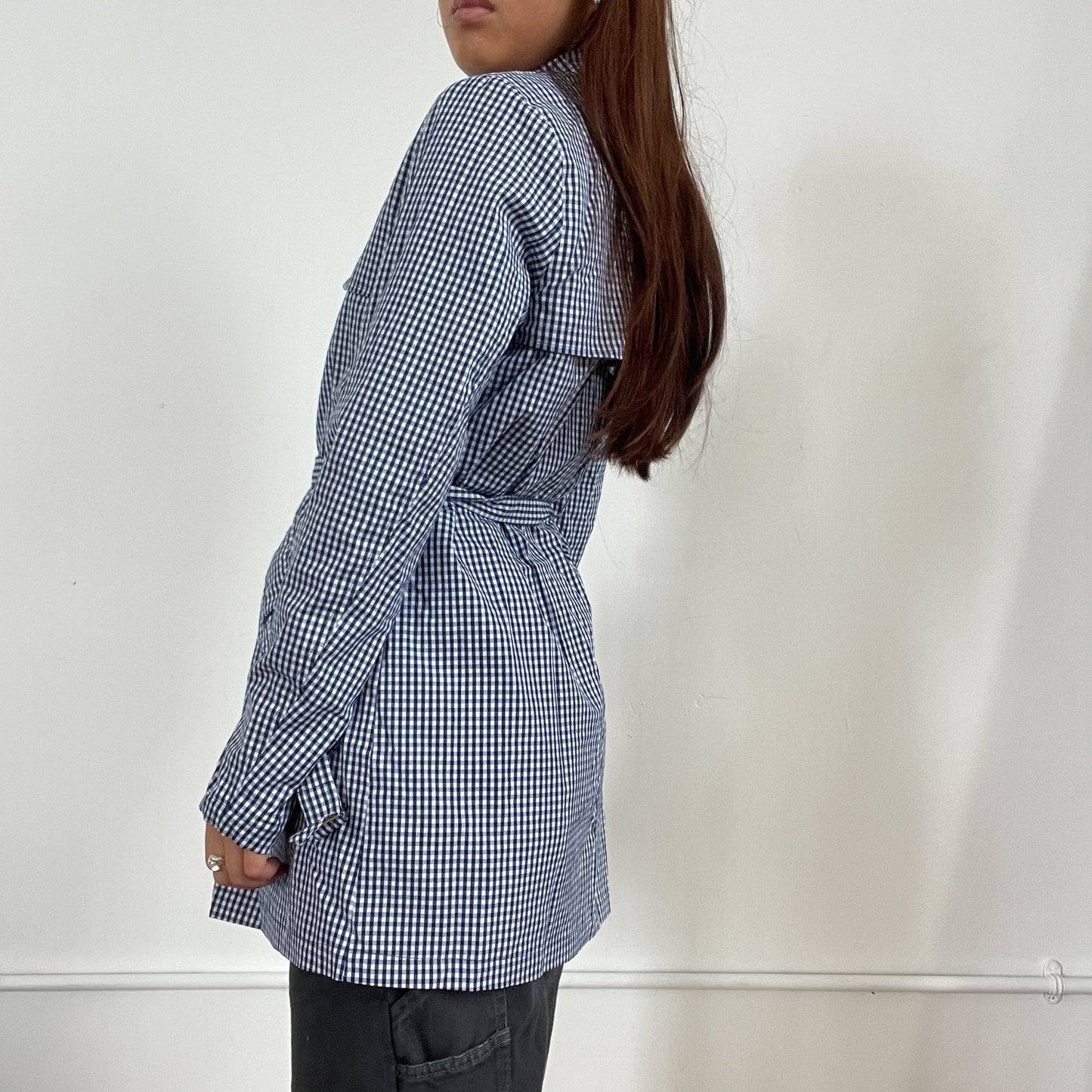 Vintage blue gingham trench coat