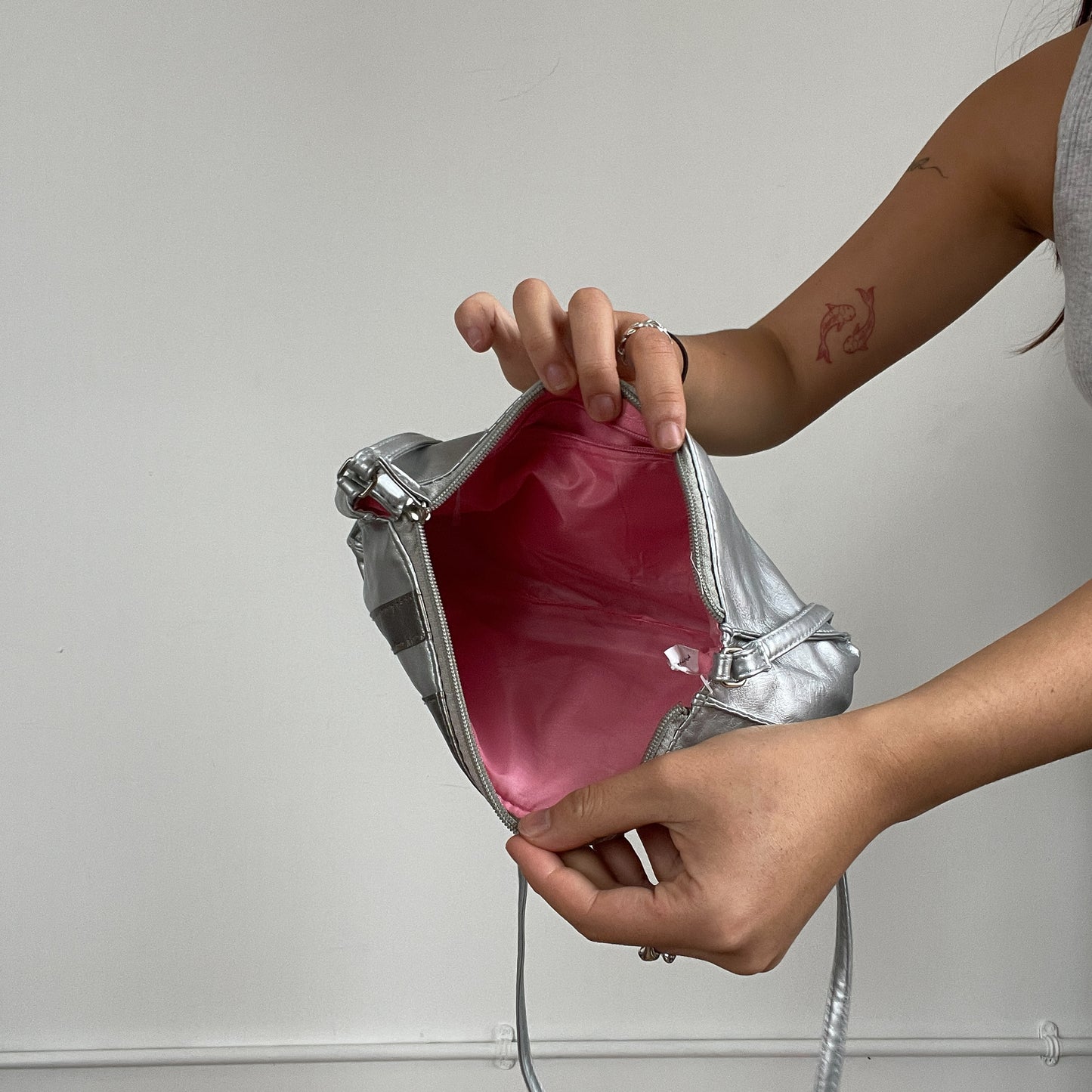 Vintage silver and dark grey cross body bag
