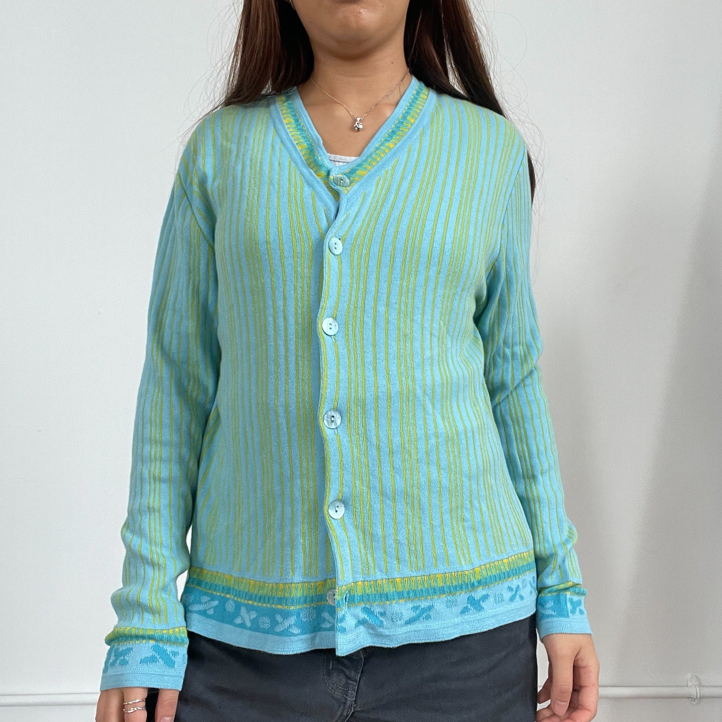 Vintage blue and green knit cardigan