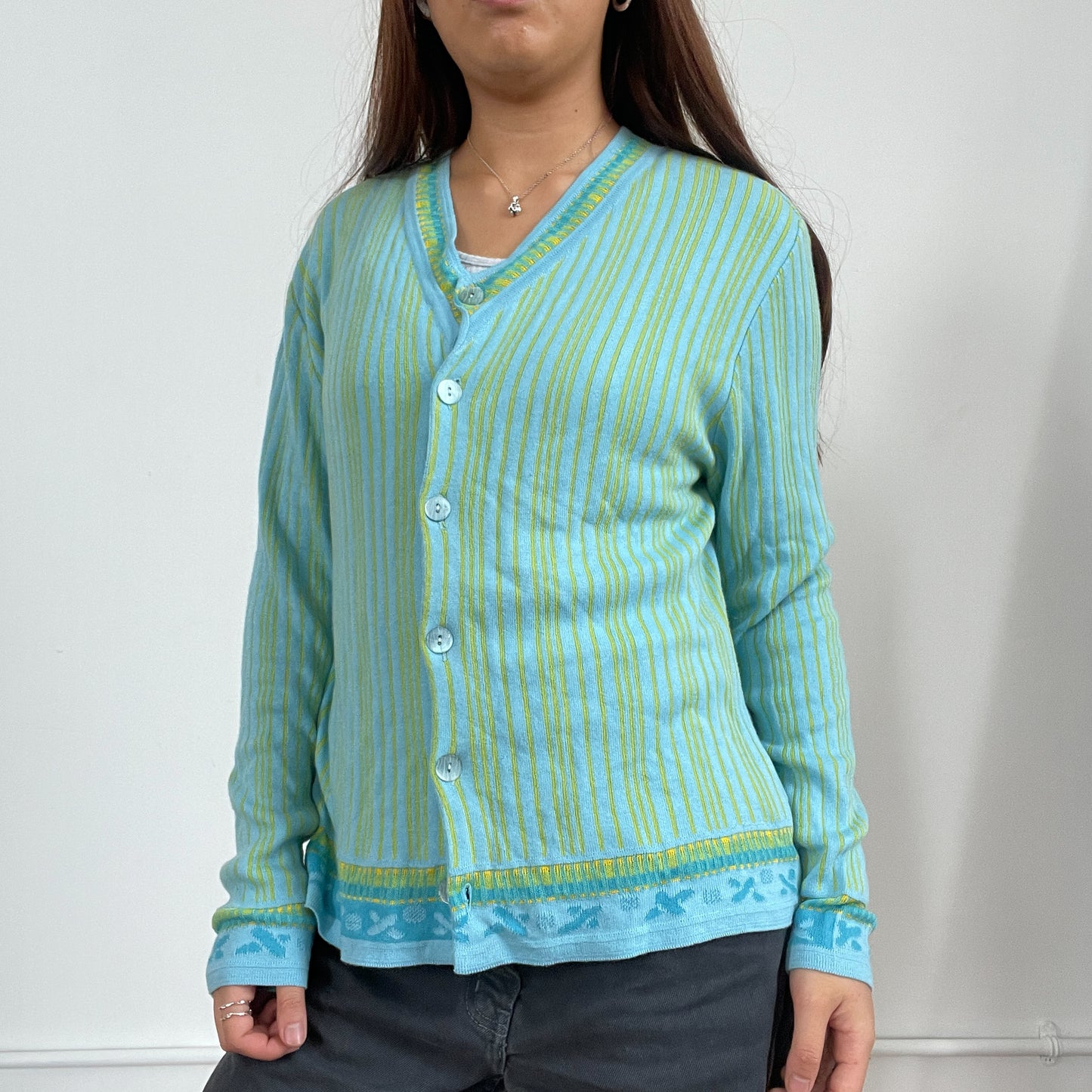 Vintage blue and green knit cardigan