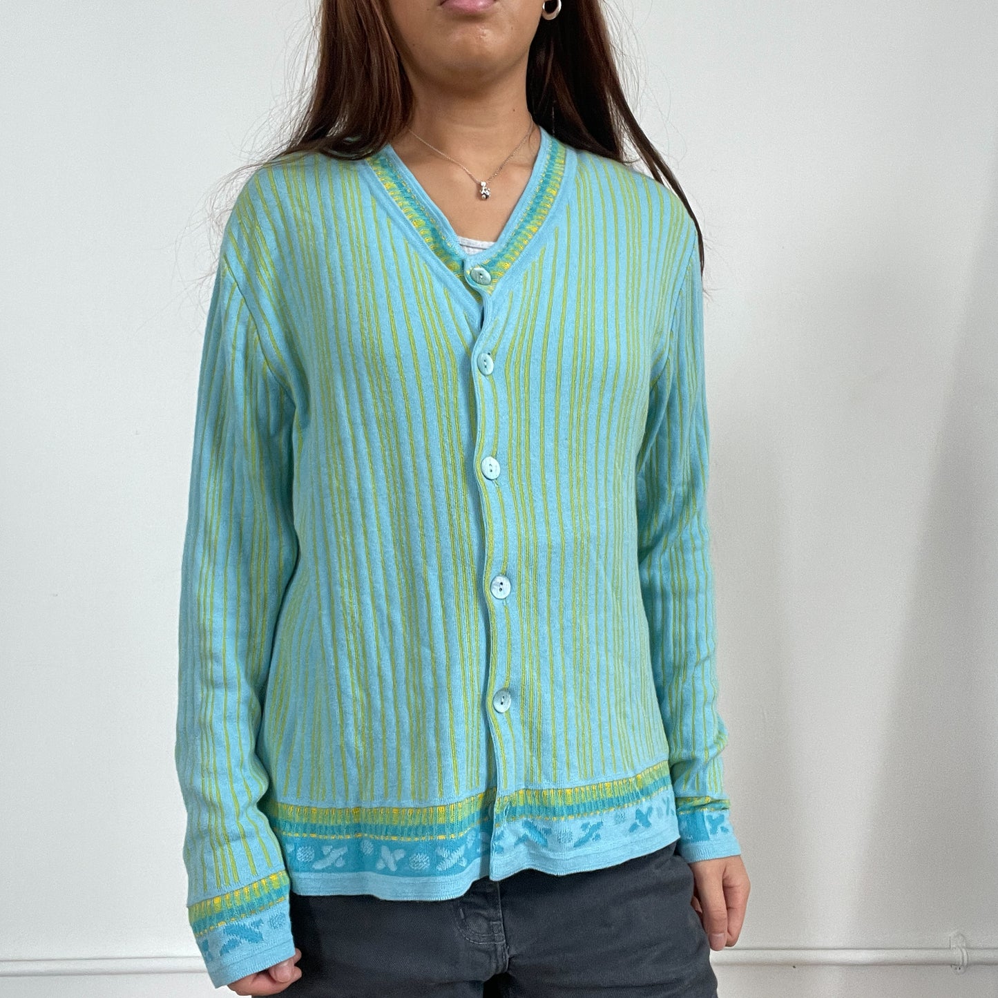 Vintage blue and green knit cardigan