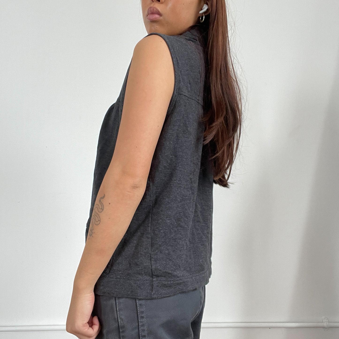Vintage grey high neck button up top