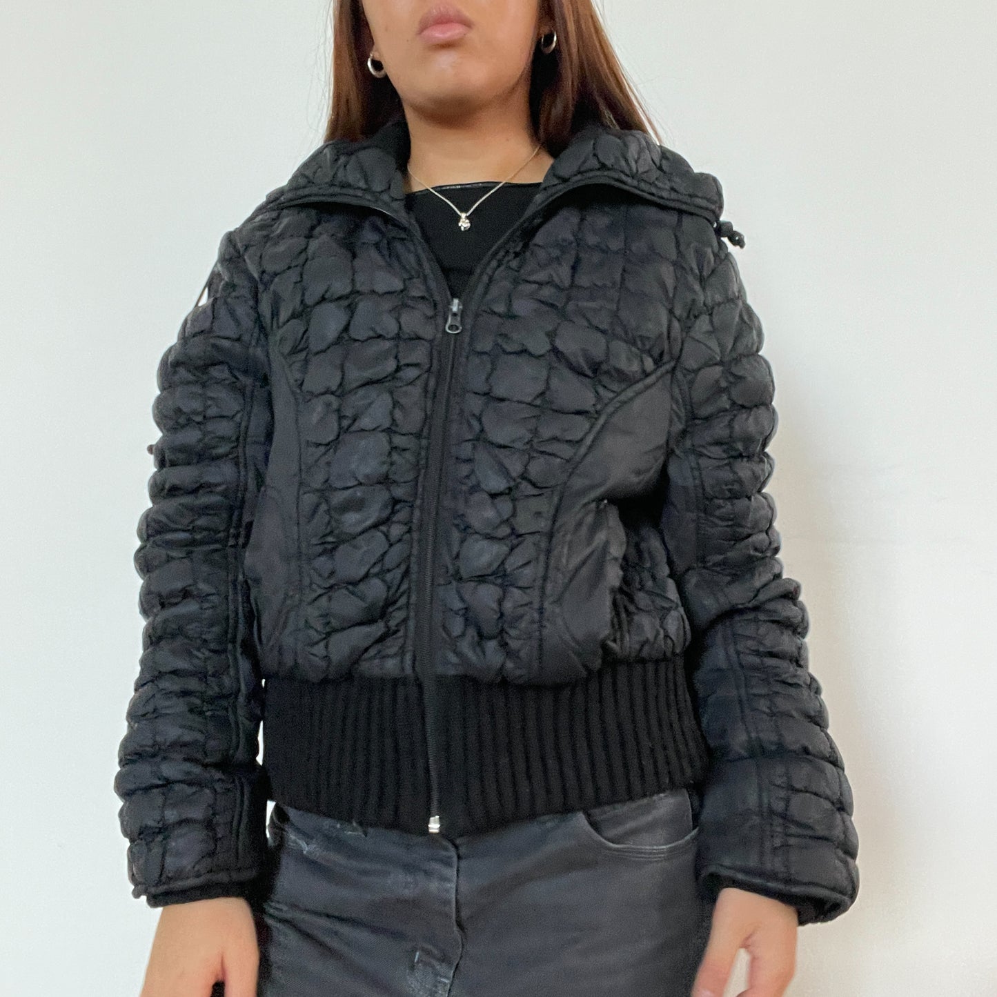 Vintage black ruched puffer jacket