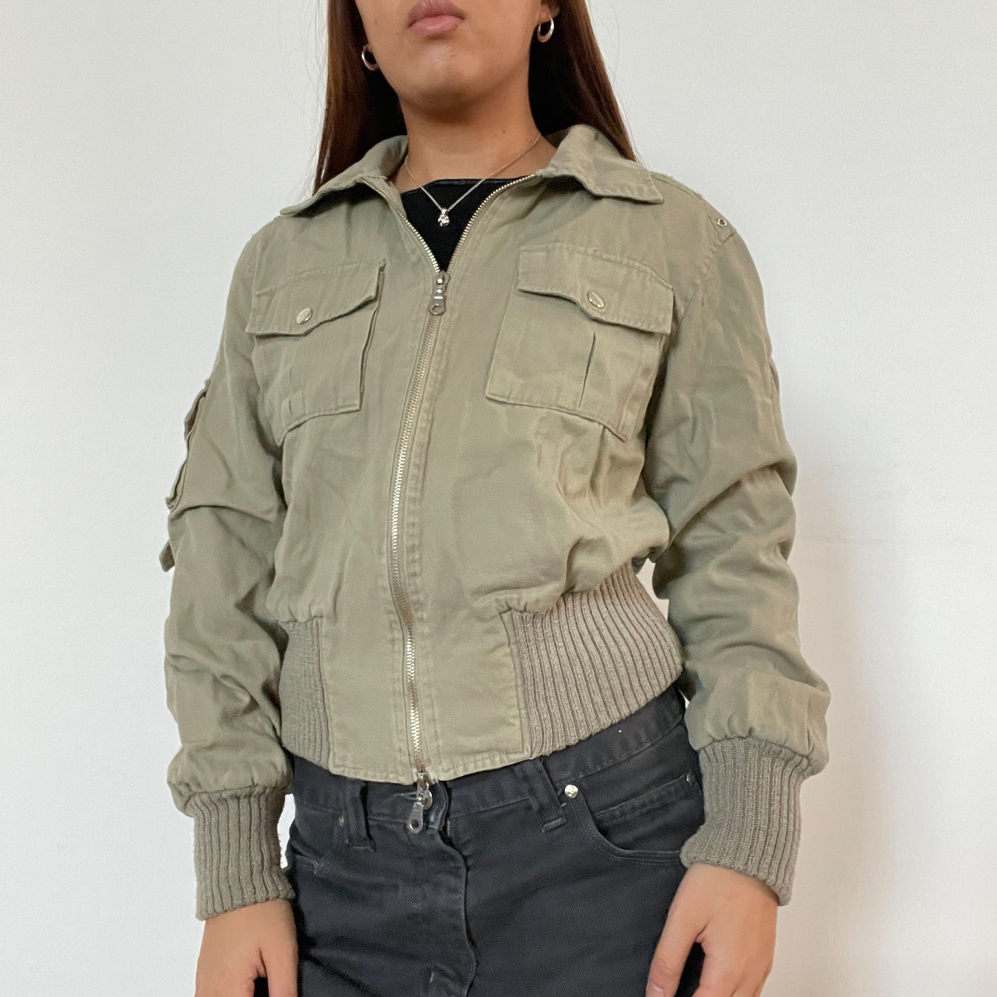 Vintage khaki double zip utility jacket