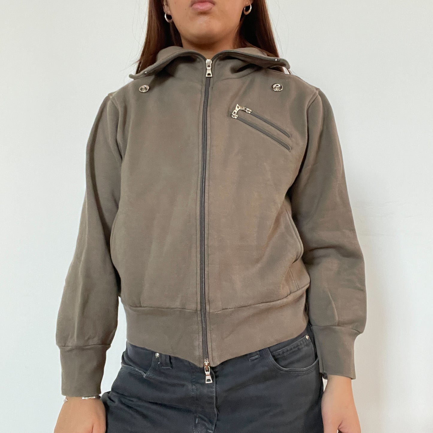 Vintage khaki double zip up jumper