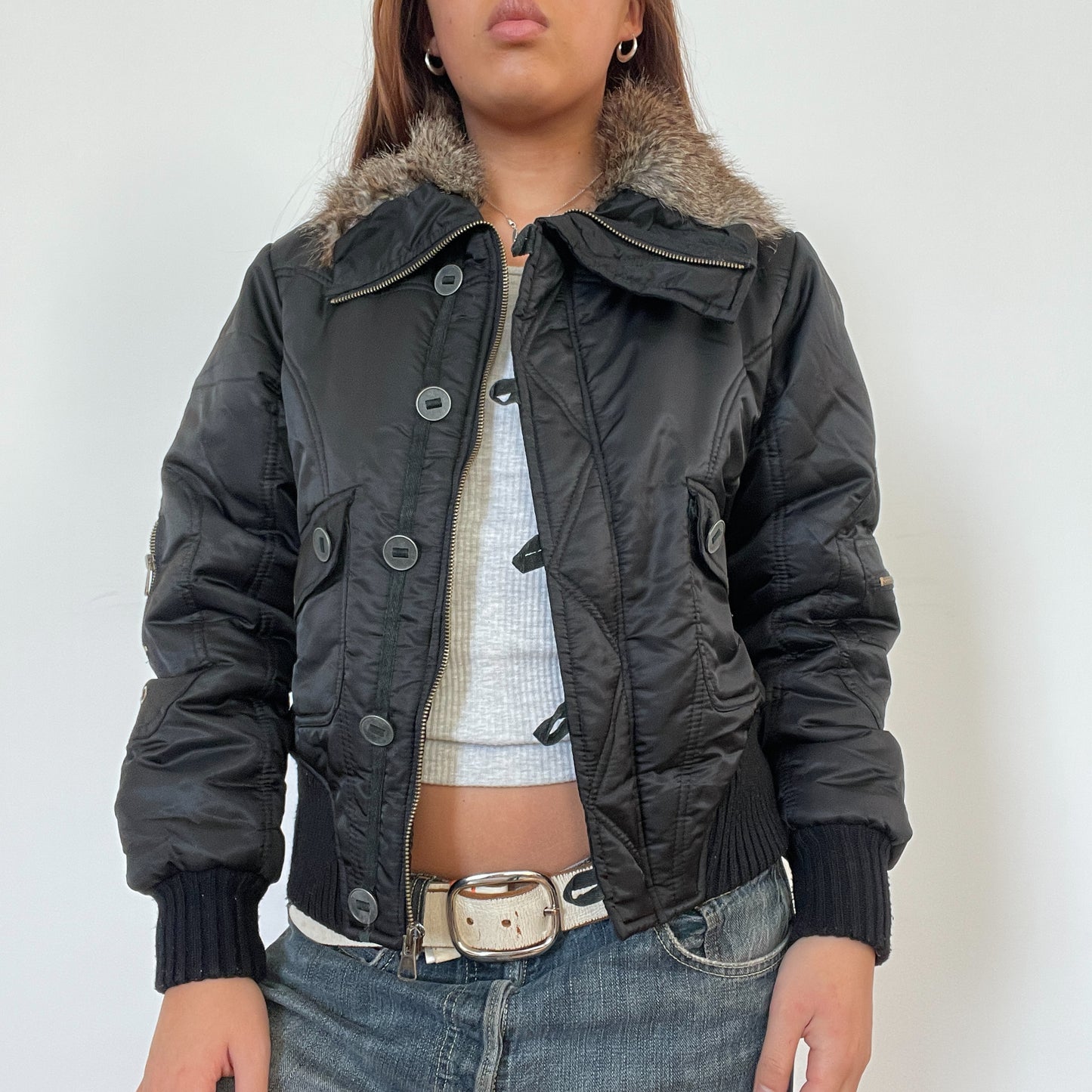 Vintage Black Shiny Puffer Jacket