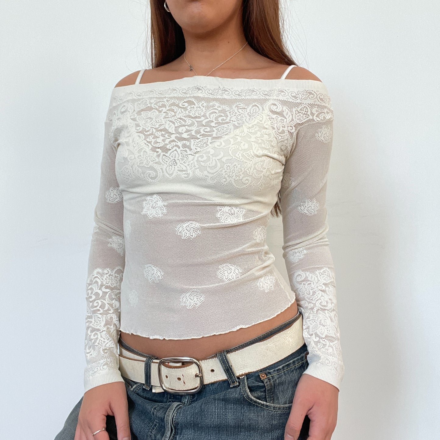 Vintage Off White Lace Bardot Top