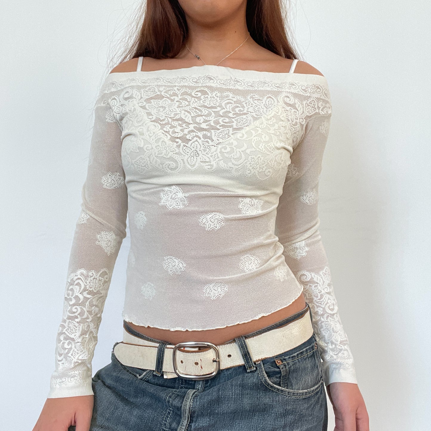 Vintage Off White Lace Bardot Top