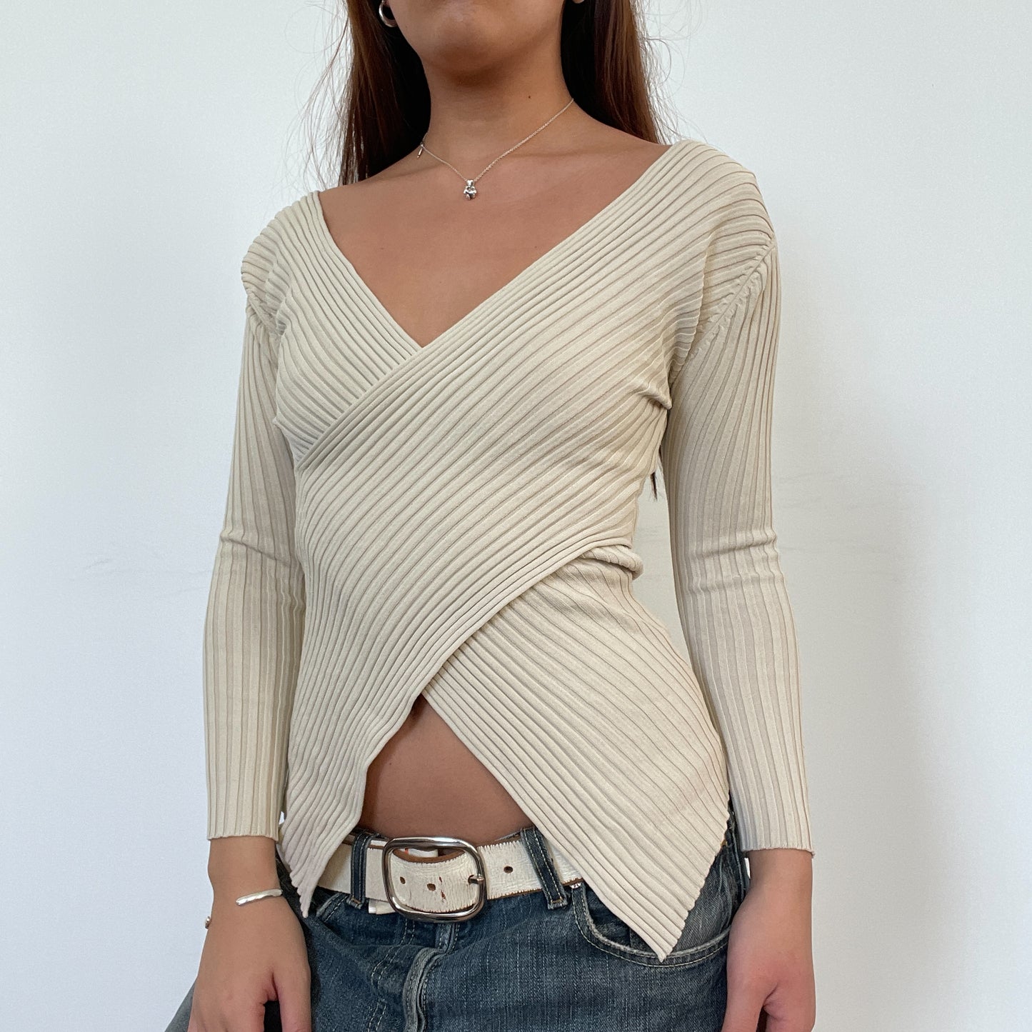Vintage Beige Crossover Jumper