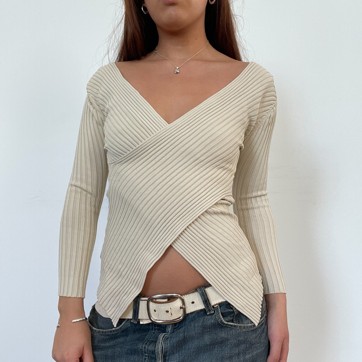 Vintage Beige Crossover Jumper