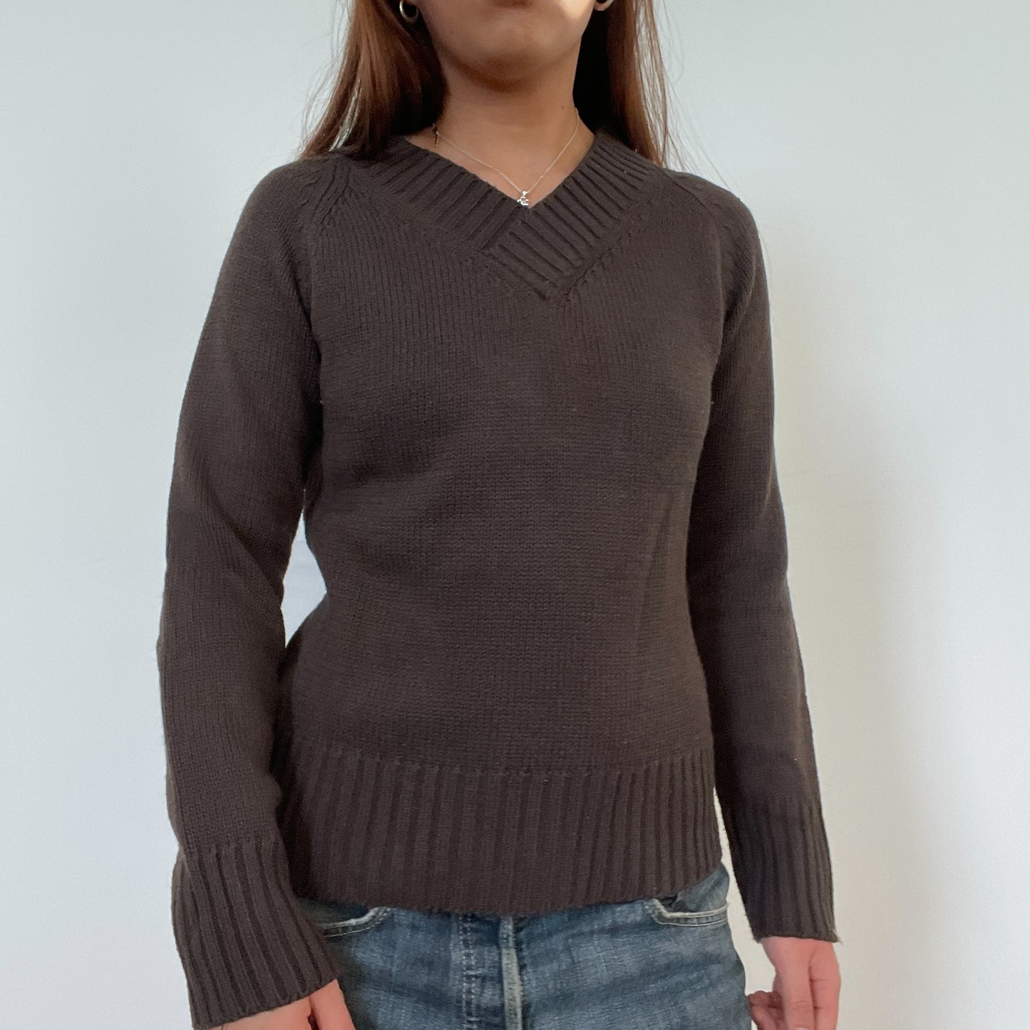 Vintage Brown V-Neck Jumper