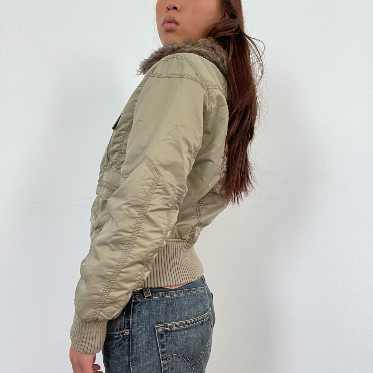 Vintage Khaki Zip Up Bomber Jacket