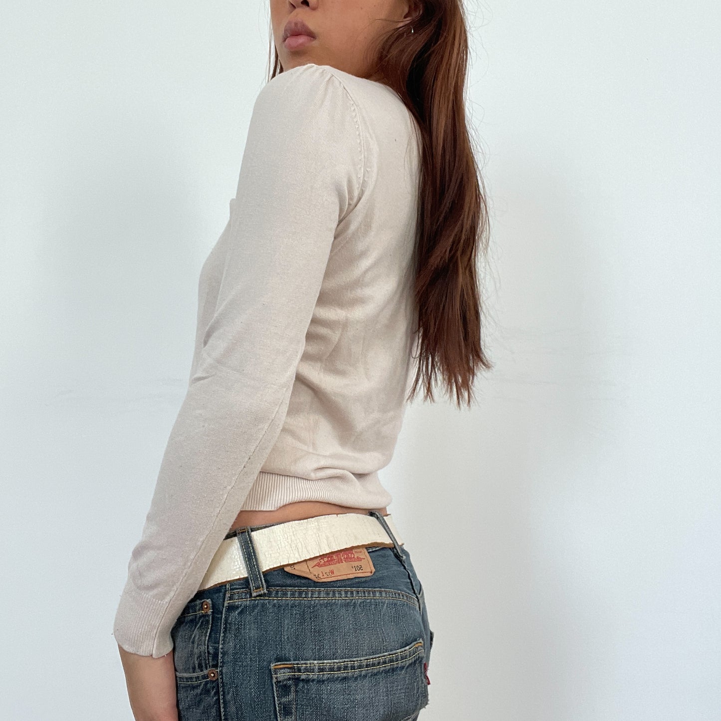 Vintage Cream V-Neck Knit Jumper