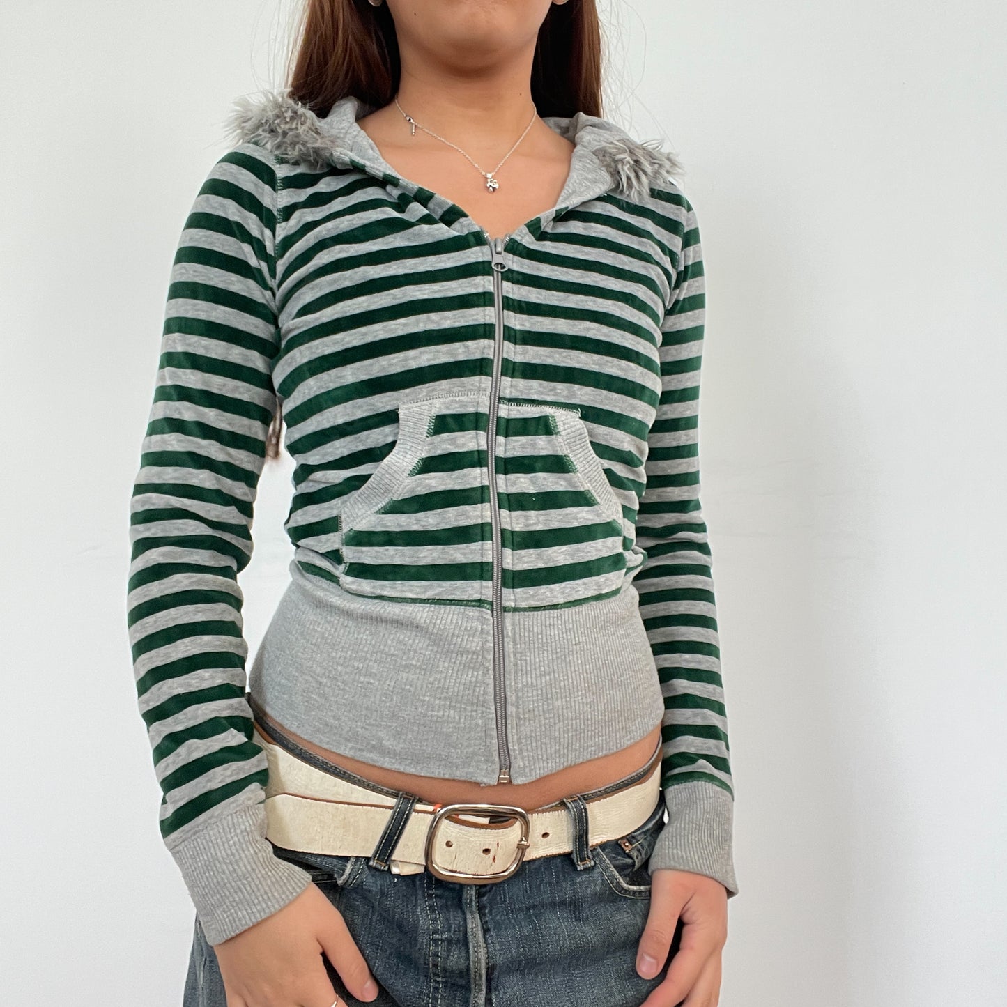 Vintage Green Stripes Zip Up Jumper