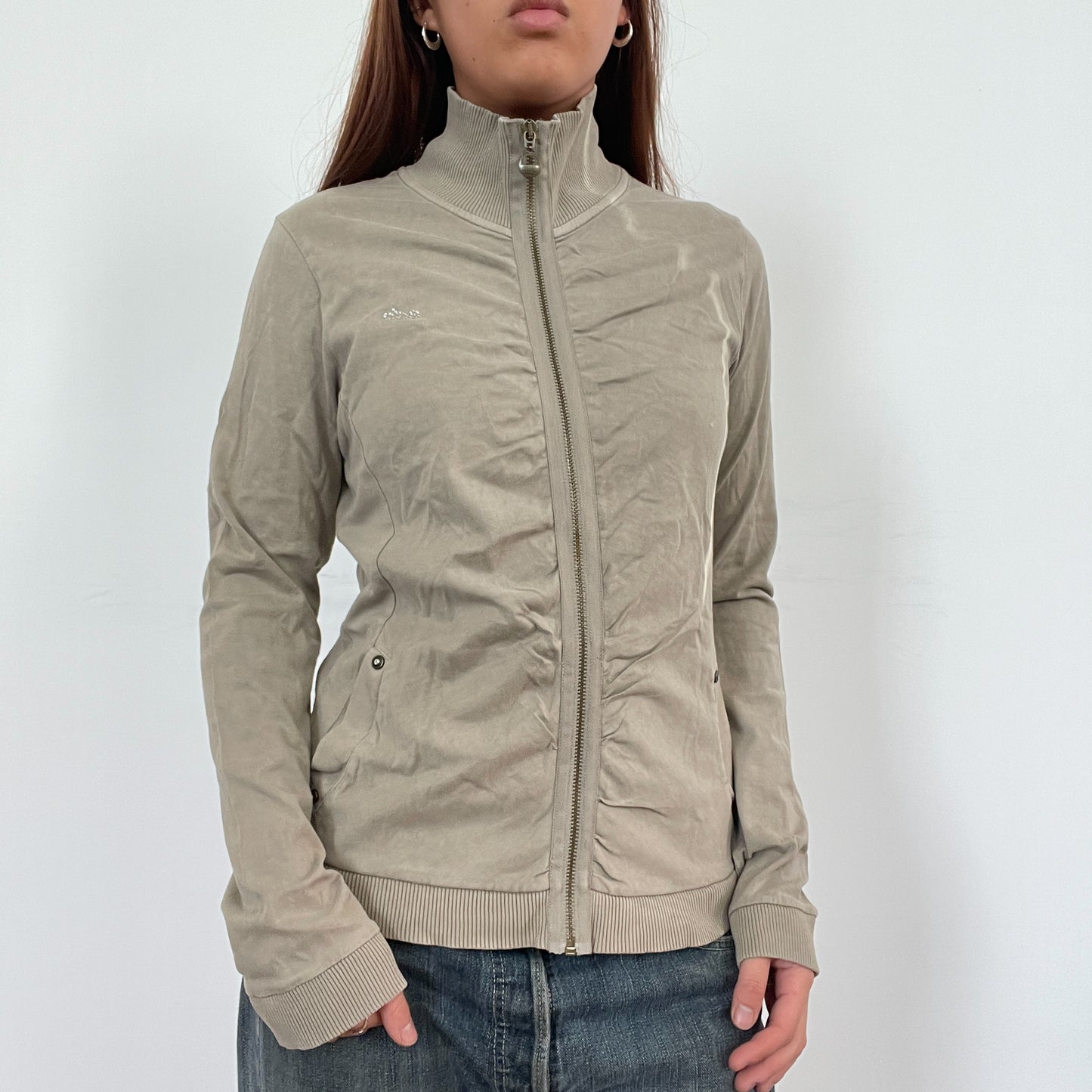 Vintage Khaki Ruched Jumper