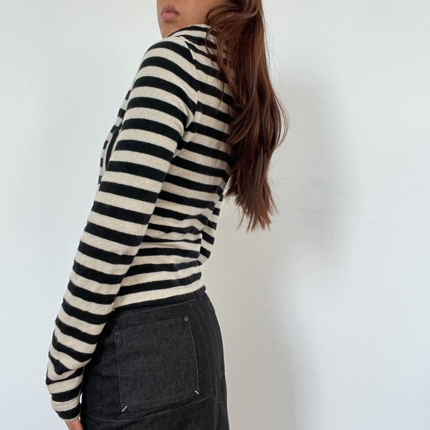 Vintage Black Cream Stripe Button Up Jacket