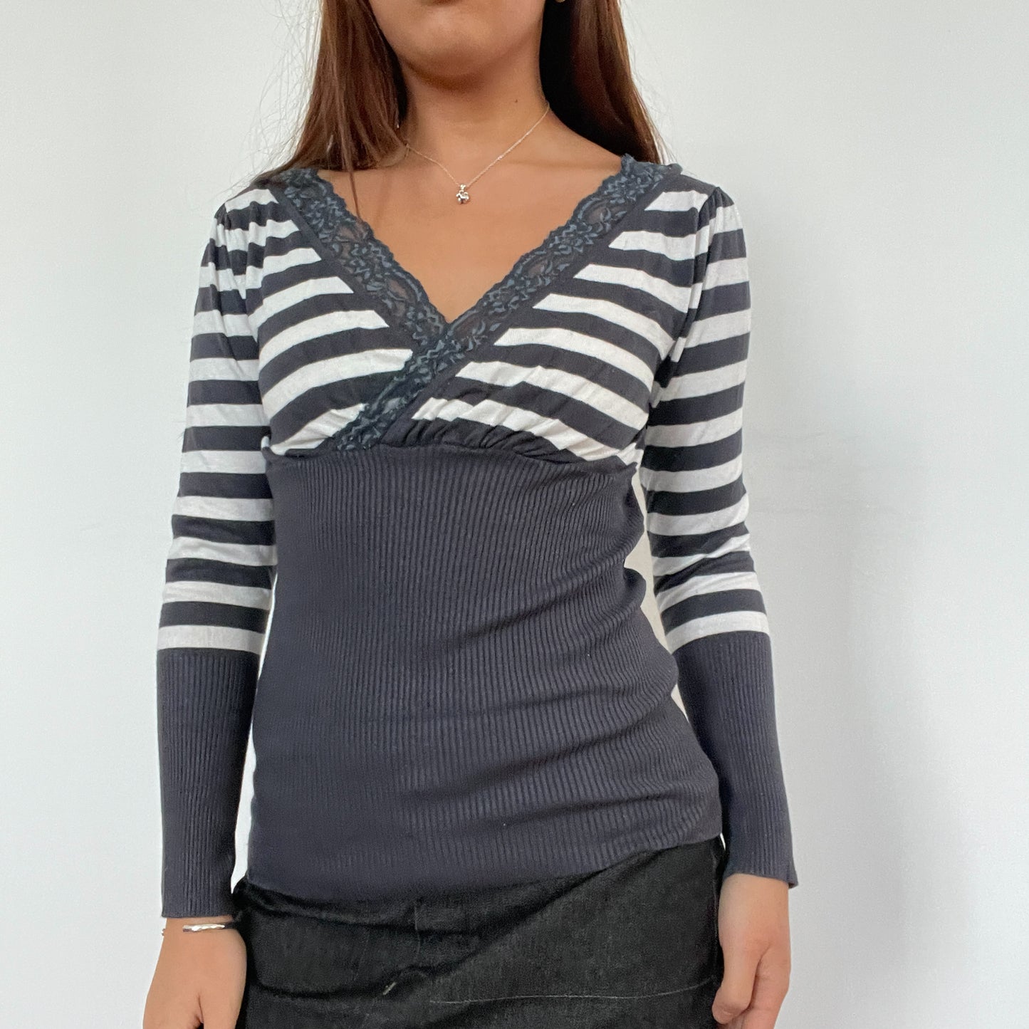 Dark Grey Stripe V-Neck knit jumper