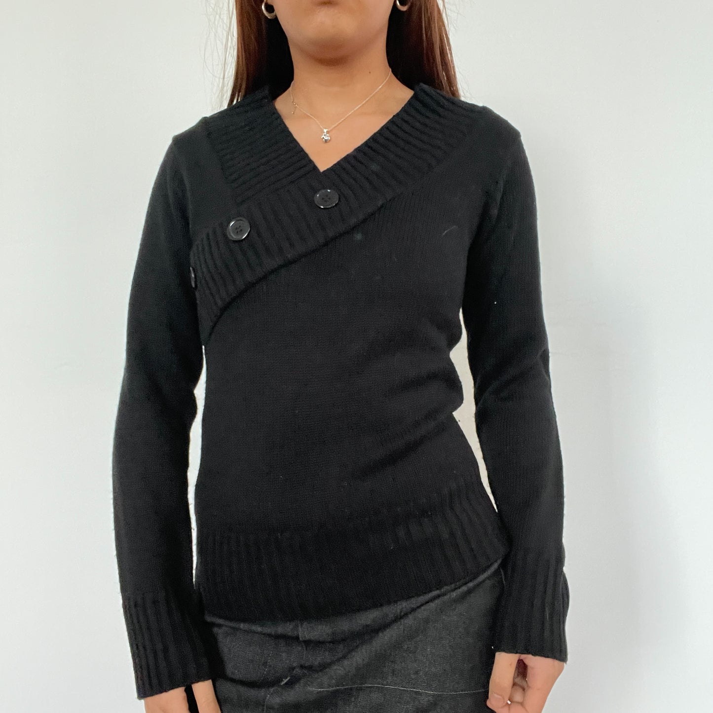 Vintage Black V-Neck Knit Jumper