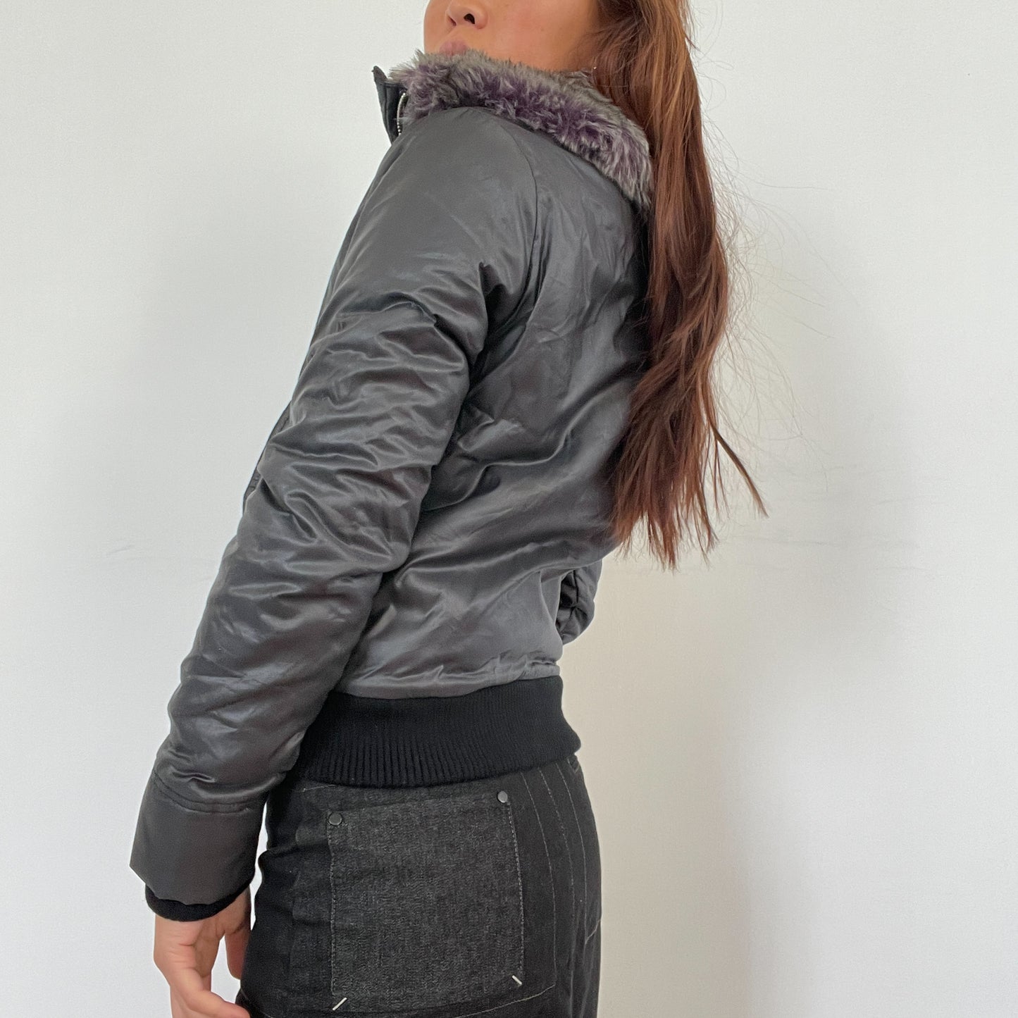 Vintage Dark Grey Bomber Puffer Jacket