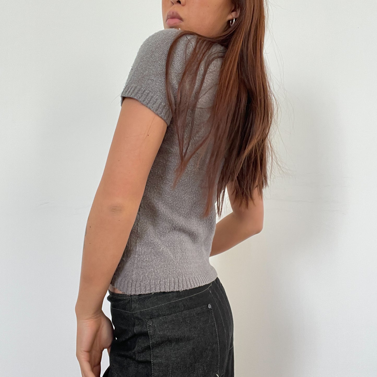 Vintage Grey V Neck Knit Top
